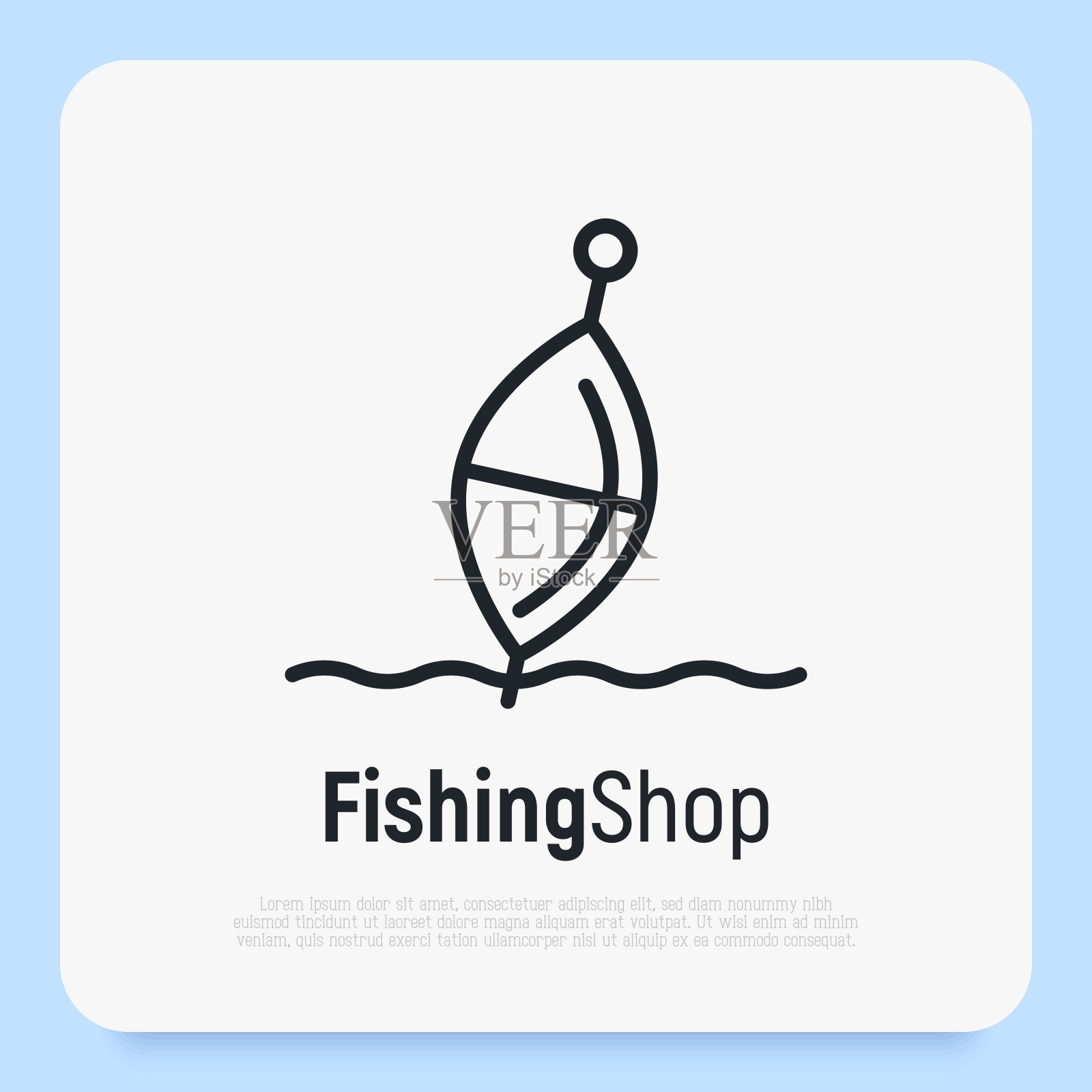 为钓鱼店的标志与浮在细线风格。简单简约的矢量插图。插画图片素材
