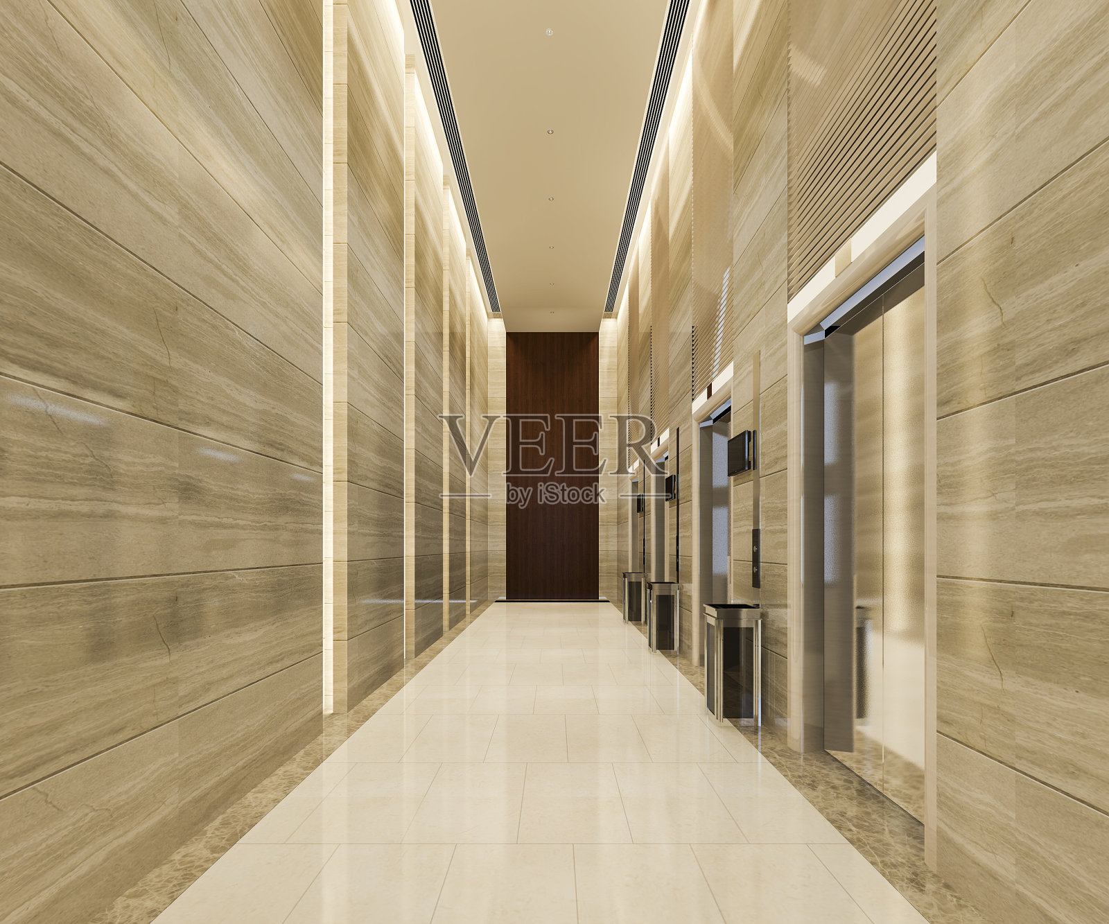 三维渲染的现代钢电梯电梯大堂在商务酒店与豪华设计靠近走廊照片摄影图片