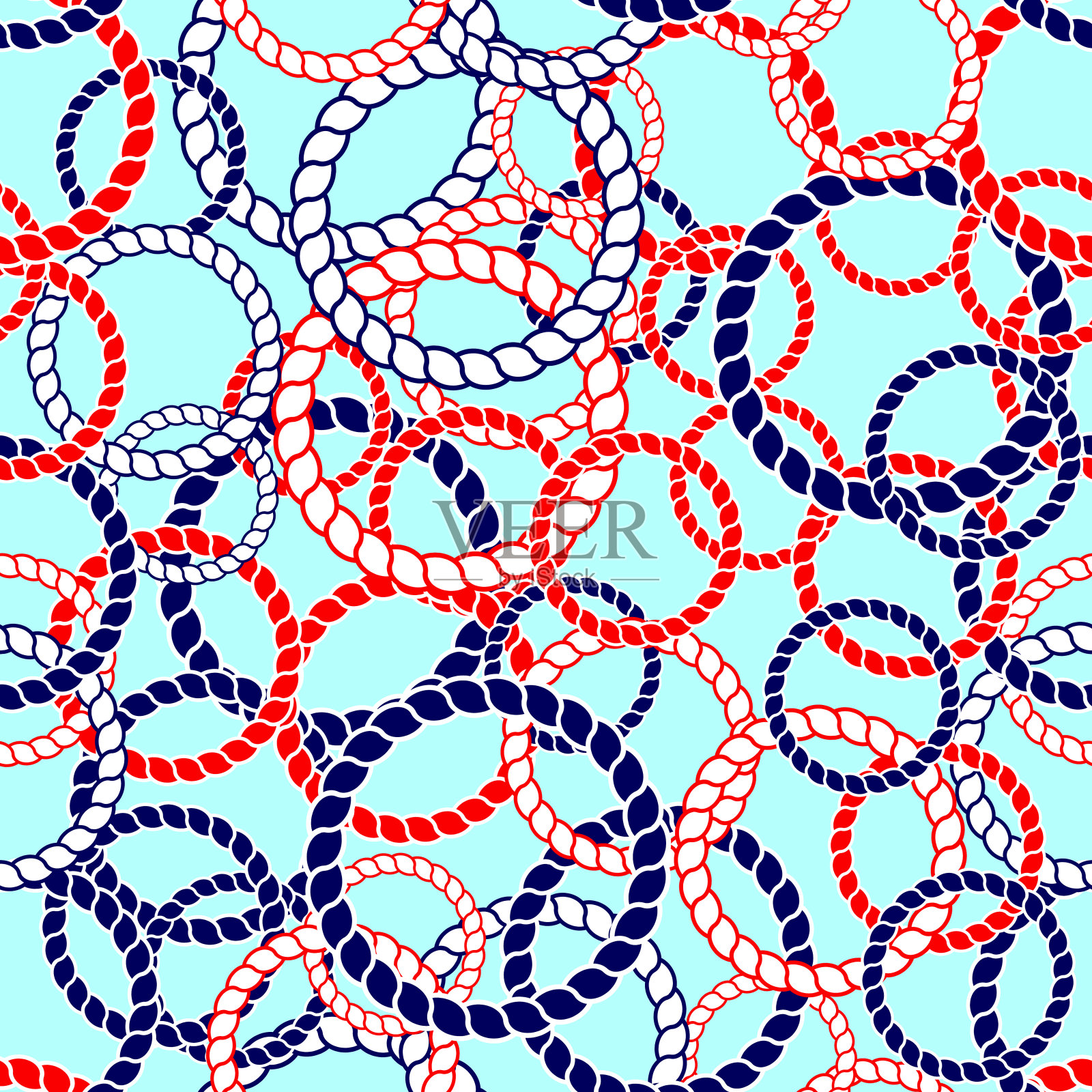 圆蓝红青色海绳矢量线艺术矢量无缝图案纹理背景插画图片素材