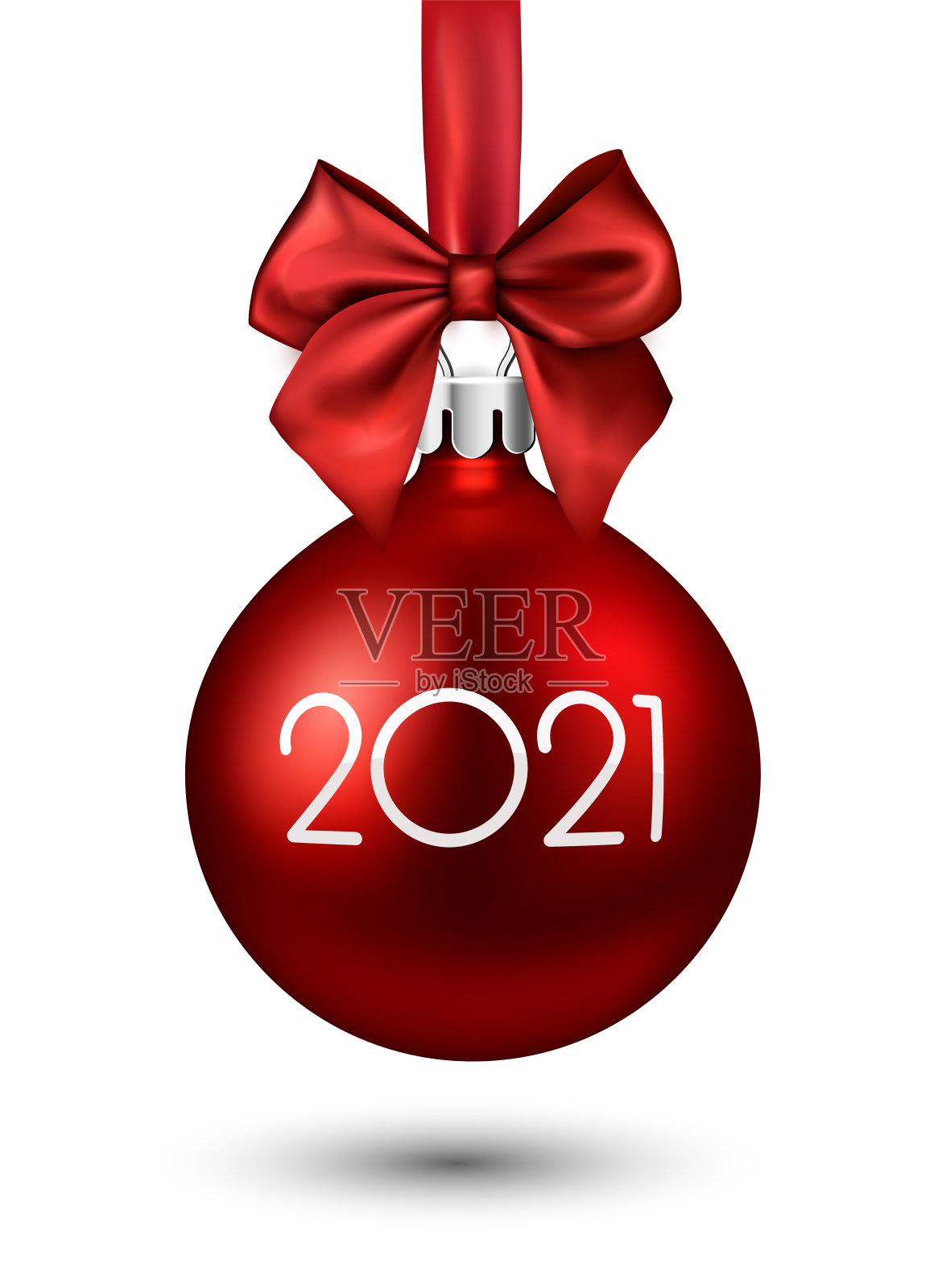 红色圣诞树玩具与白色2021年标志。插画图片素材