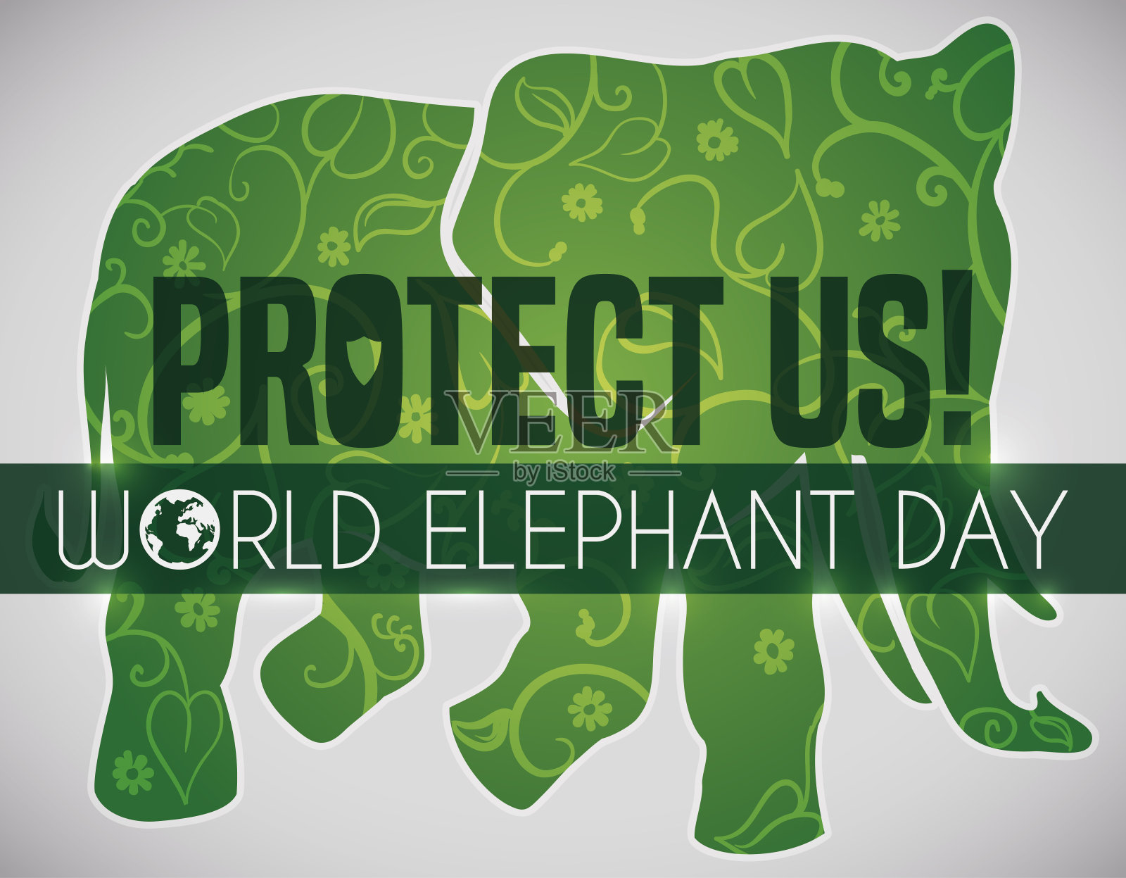 象征性的绿色大象剪影促进世界大象日插画图片素材