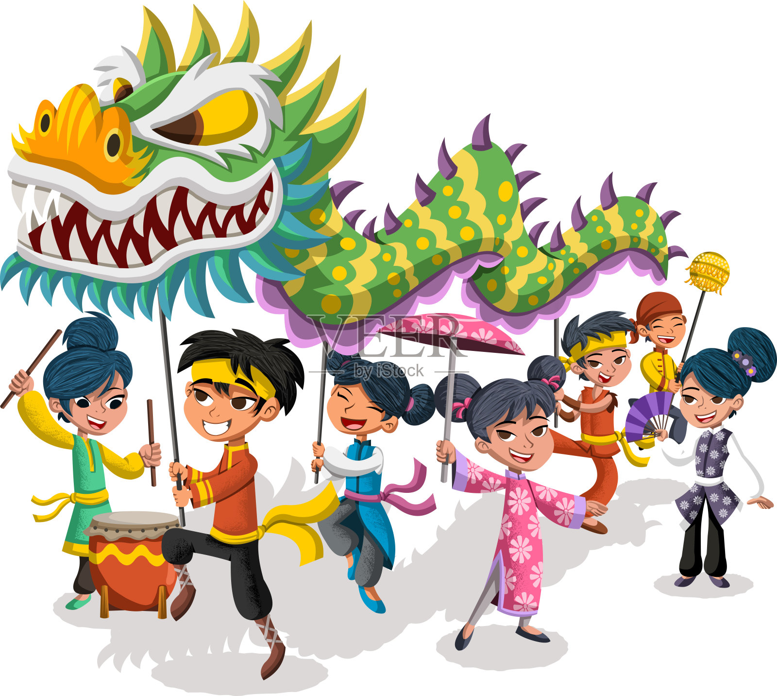 Cartoon children celebrating the Chinese New Year插画图片素材
