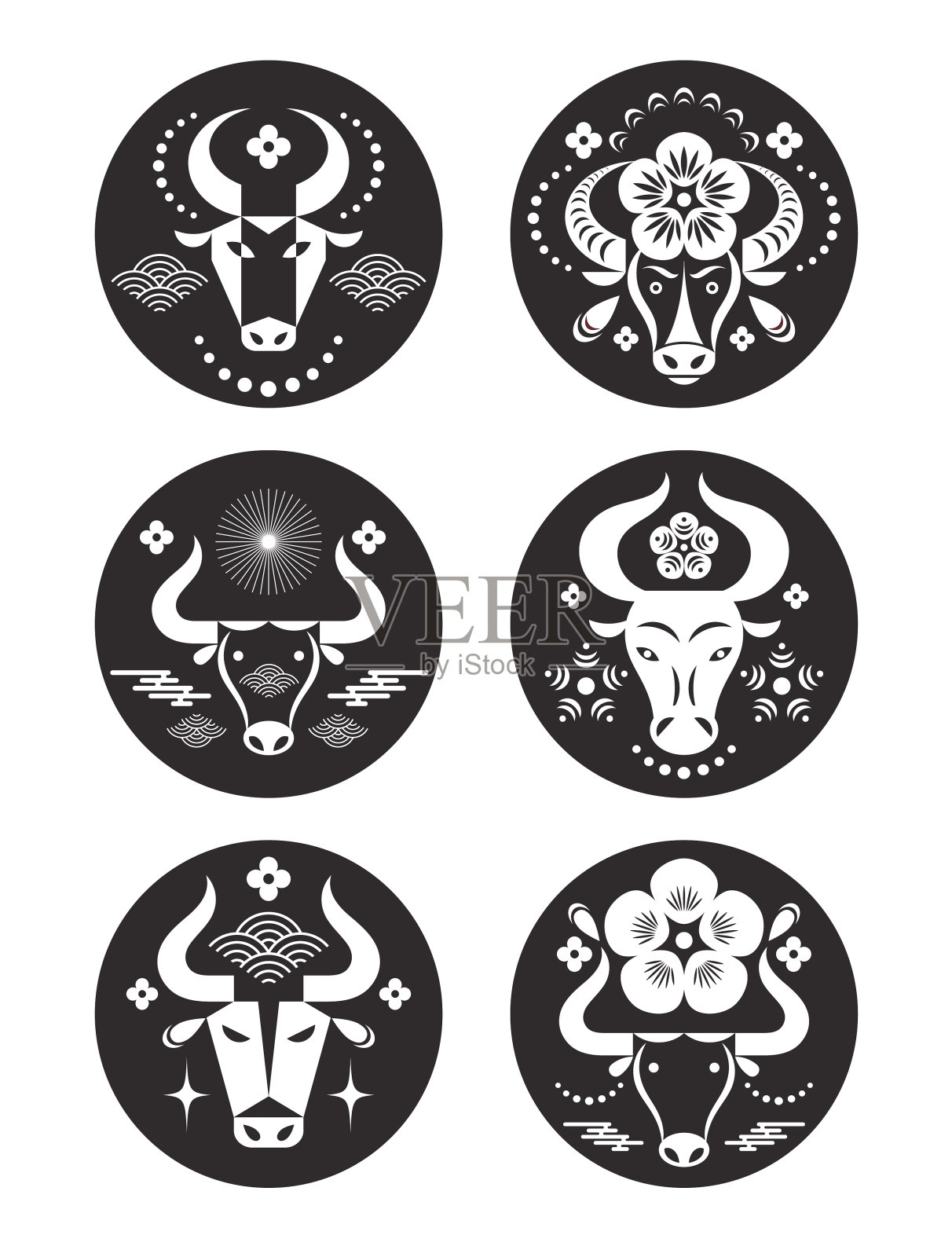 公牛的标志、标志或贴纸。中国的牛年。插画图片素材