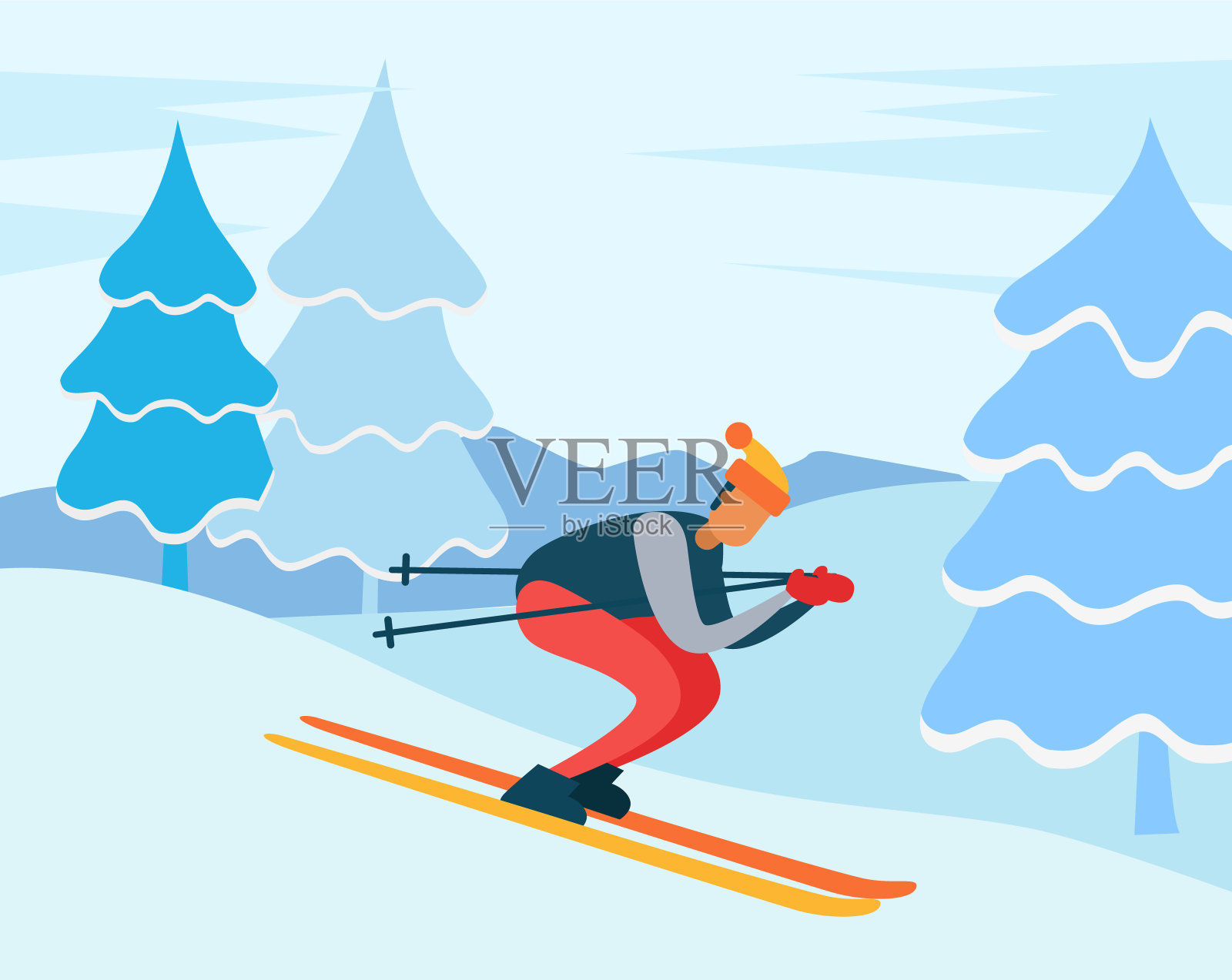 冬天在树林里滑雪的性格爱好插画图片素材