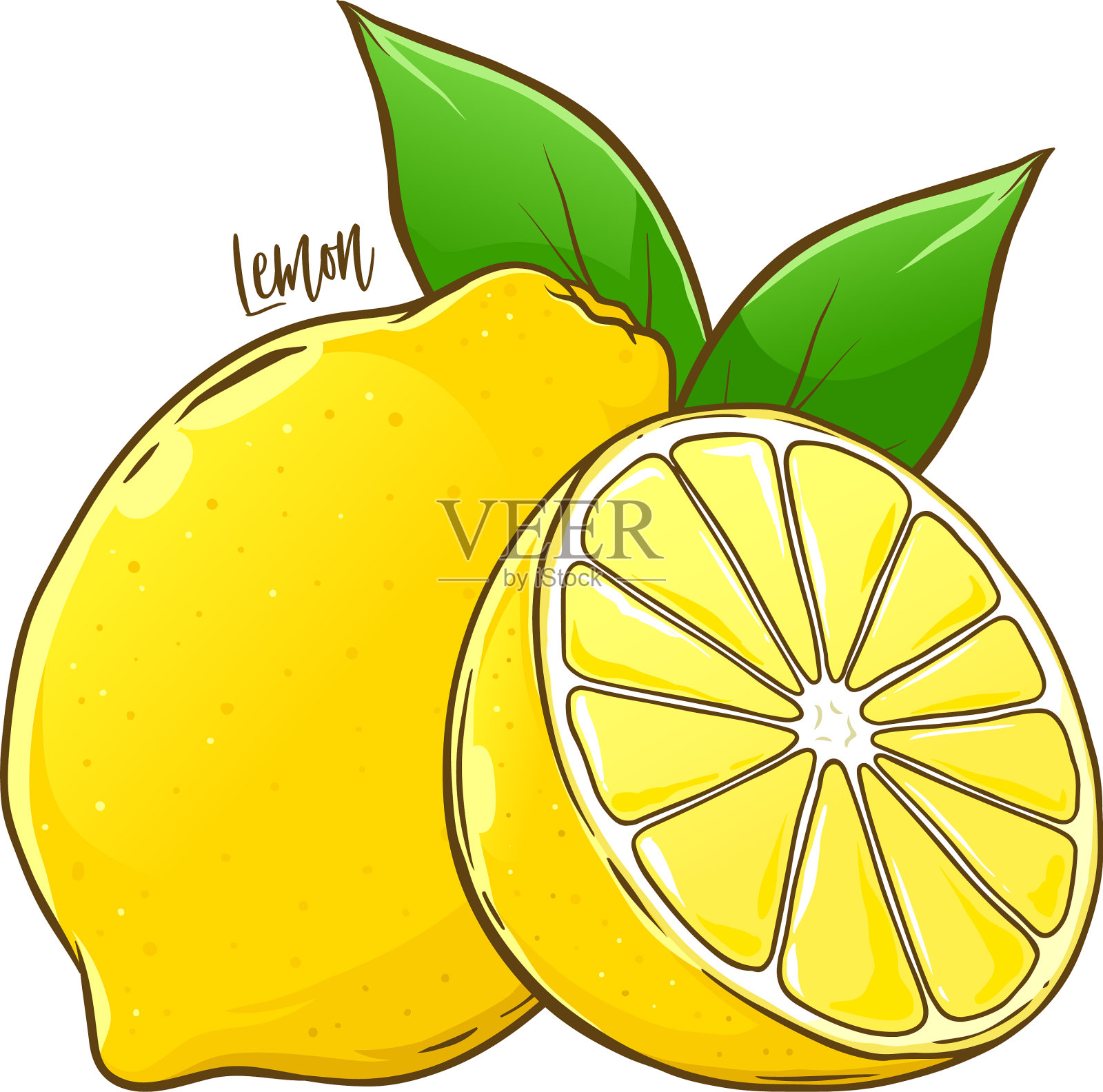 柠檬水果，叶子切成片设计元素图片