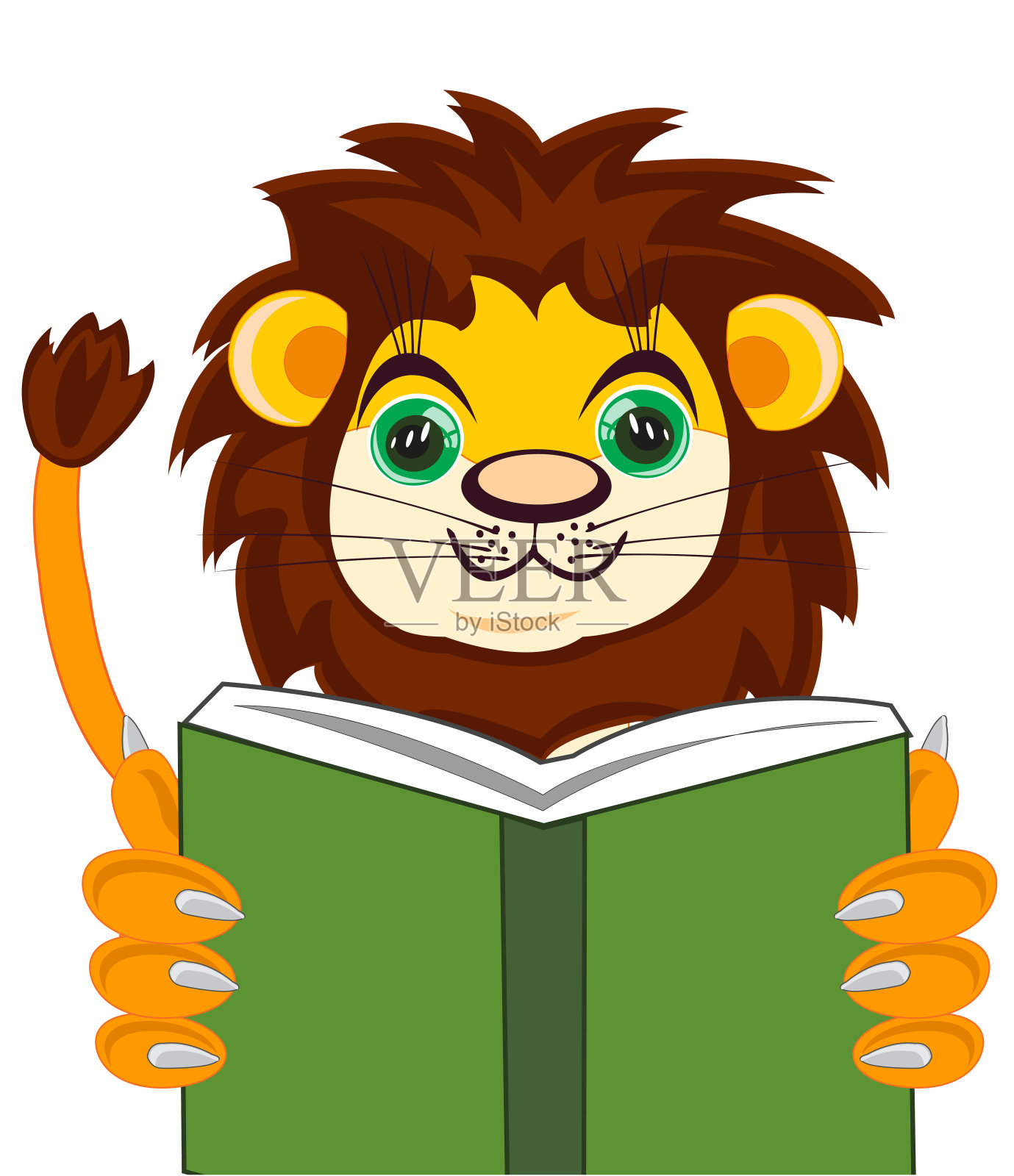 卡通的野生动物狮子读有趣的书插画图片素材