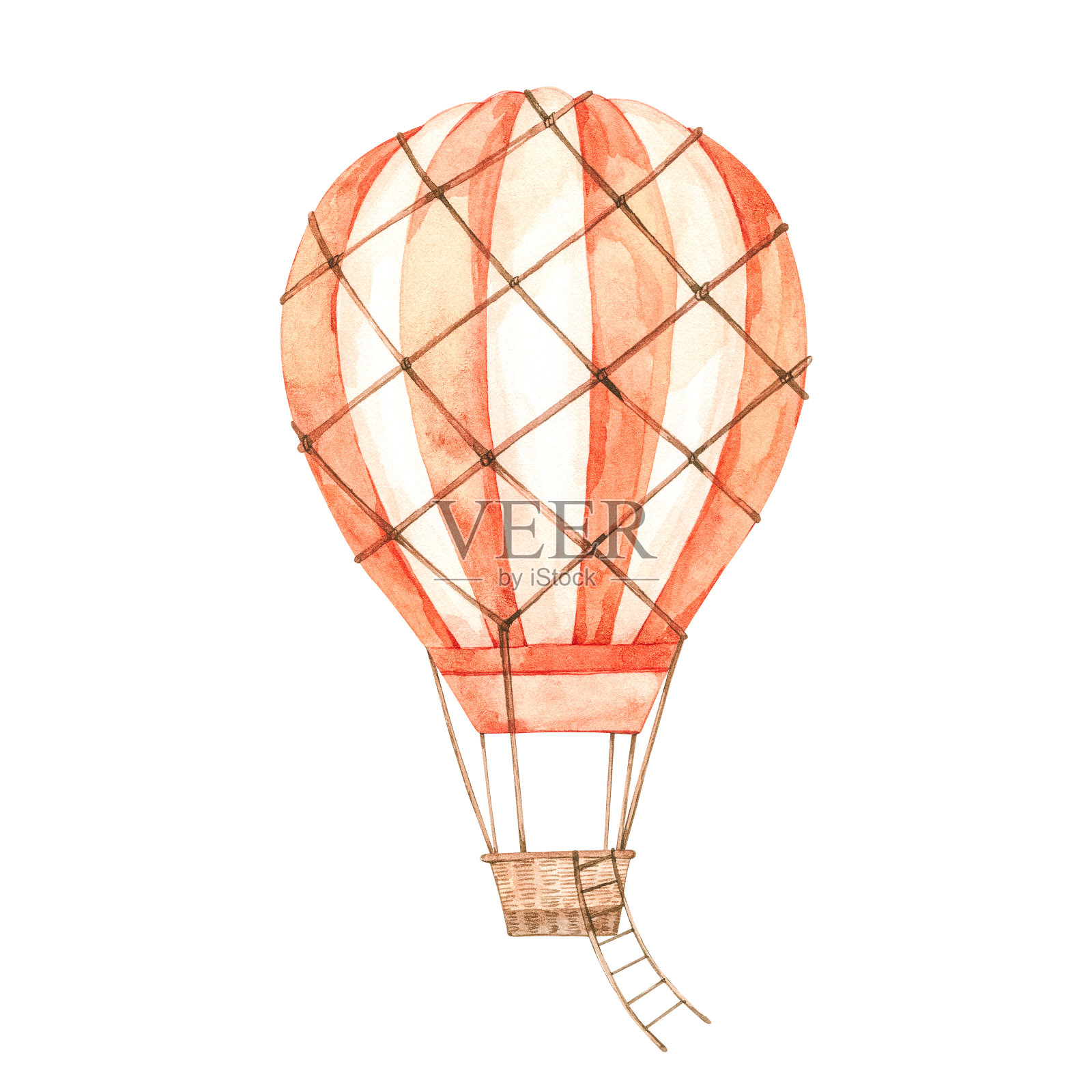 手绘水彩插图-热气球在天空。复古的飞艇。适合婴儿印花，儿童海报，家居装饰，邀请等插画图片素材