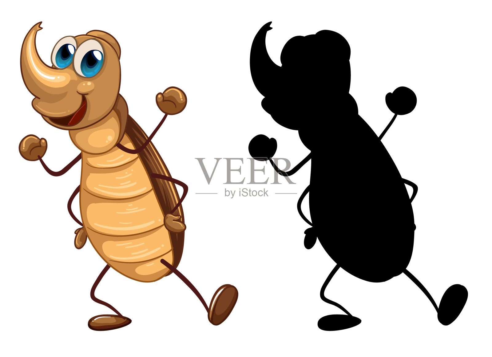 一套昆虫卡通人物和它的轮廓在白色的背景插画图片素材