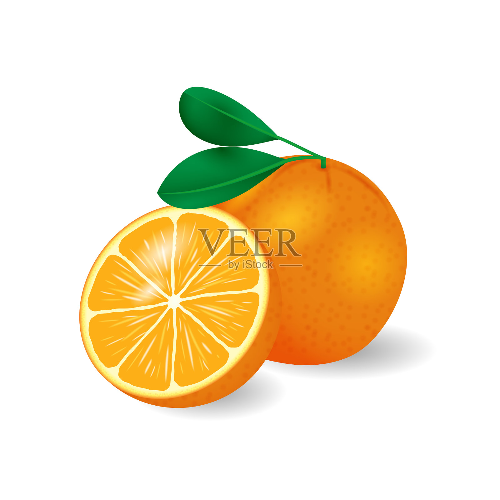 成熟的鲜橙色，绿叶多汁设计元素图片