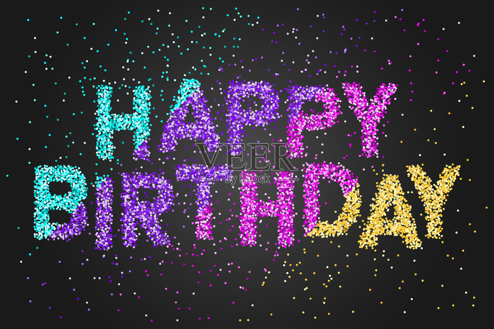 生日快乐横幅与彩色纸屑文字在黑色背景。插画图片素材