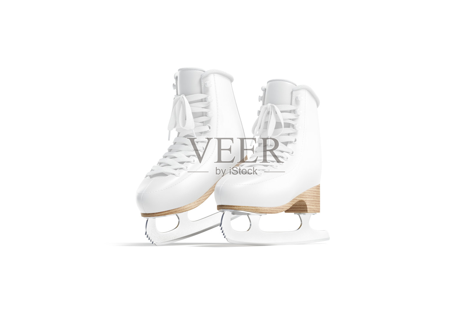空白的白色溜冰鞋模仿踮起脚尖，半转的观点照片摄影图片