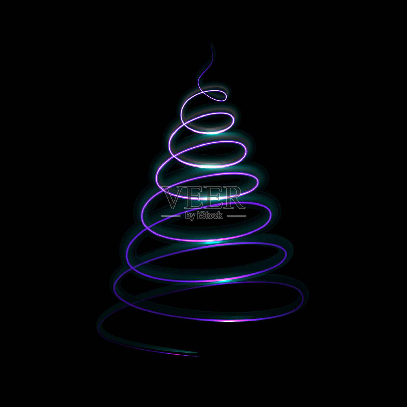 灯光圣诞树在黑暗的背景。设计模板插画图片素材