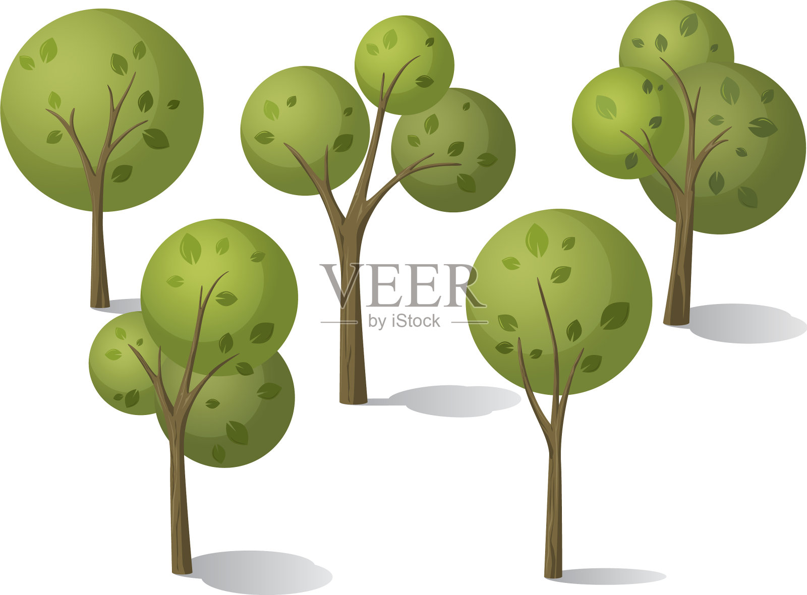 树和灌木在纸箱风格设计元素图片