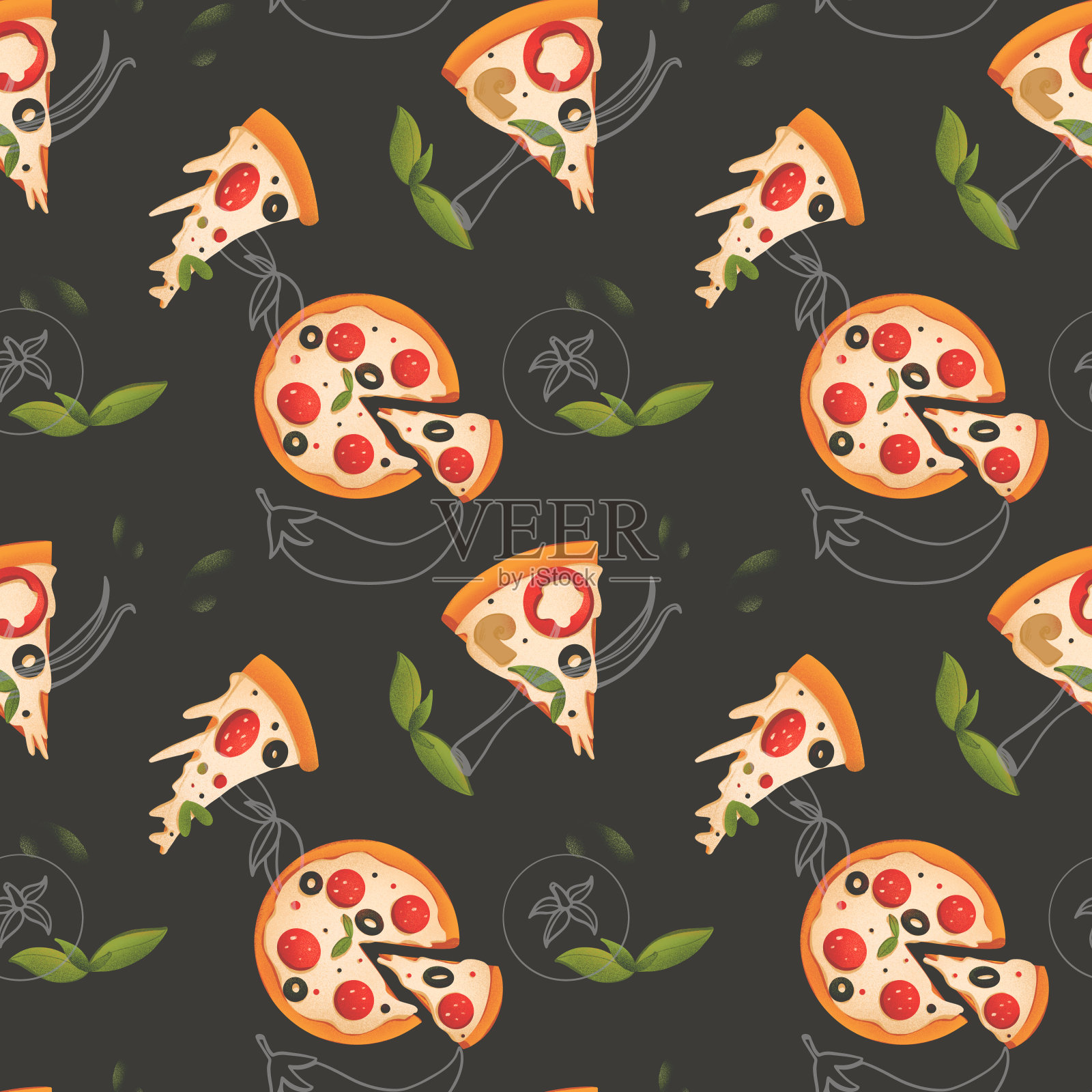 明亮的披萨，一片质感数码插画图片素材