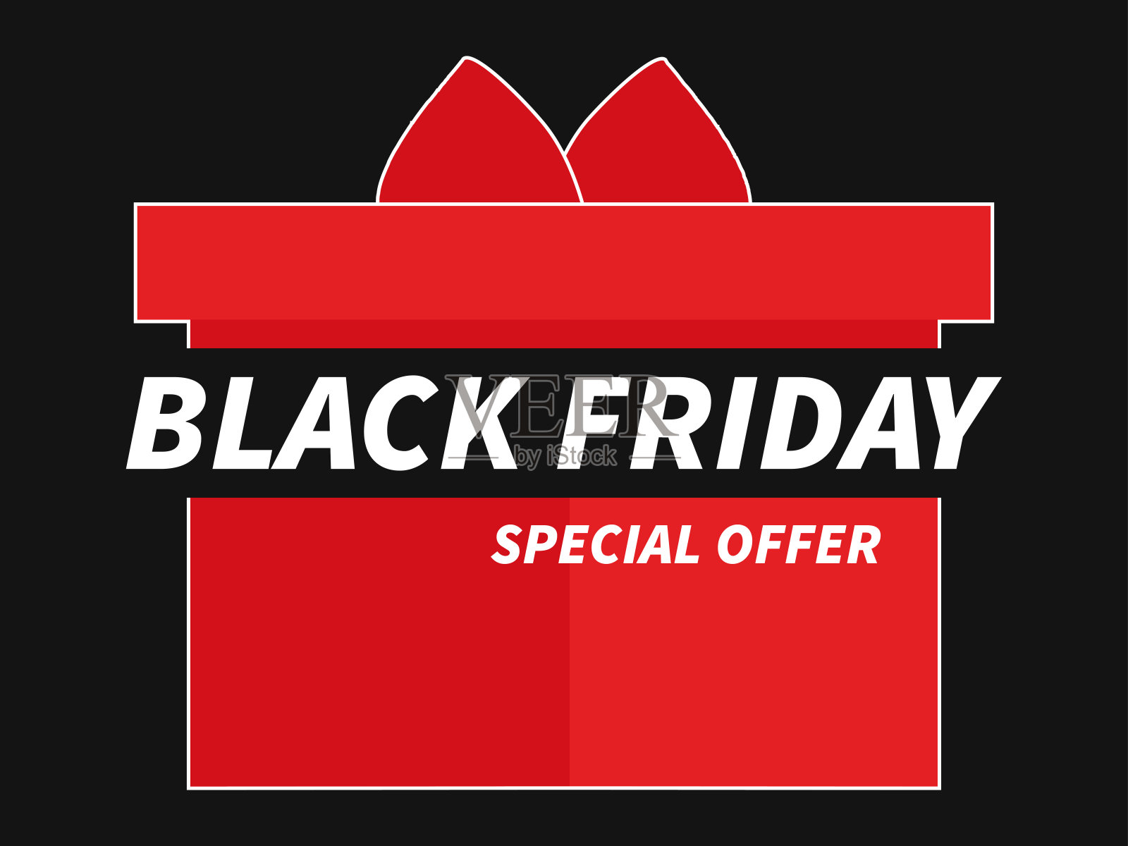 Black Friday special offer. Red gift box with bows on a black background. Design for promotional items, banner, flyers and gift cards. Vector illustration背景图片素材