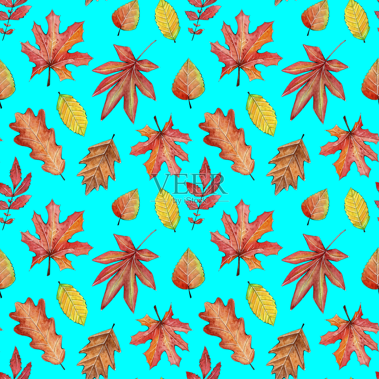 无缝水彩秋秋图案。插画图片素材