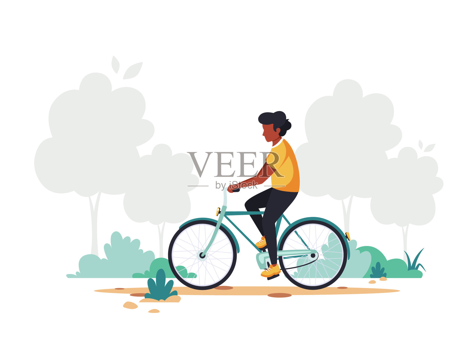 骑自行车的黑人。健康生活方式、运动、户外活动理念。矢量插图在平面风格。插画图片素材