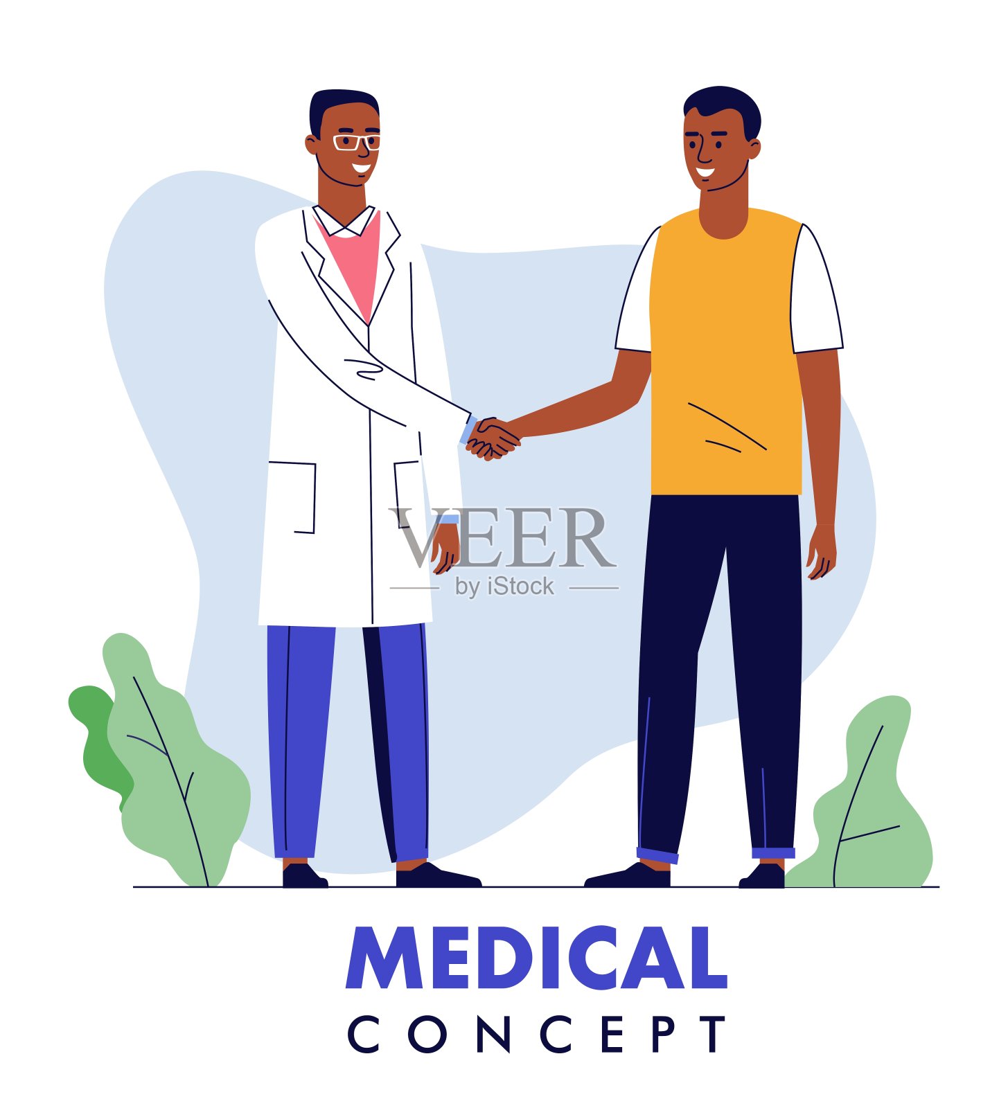 医学概念与黑人医生和病人握手。插画图片素材