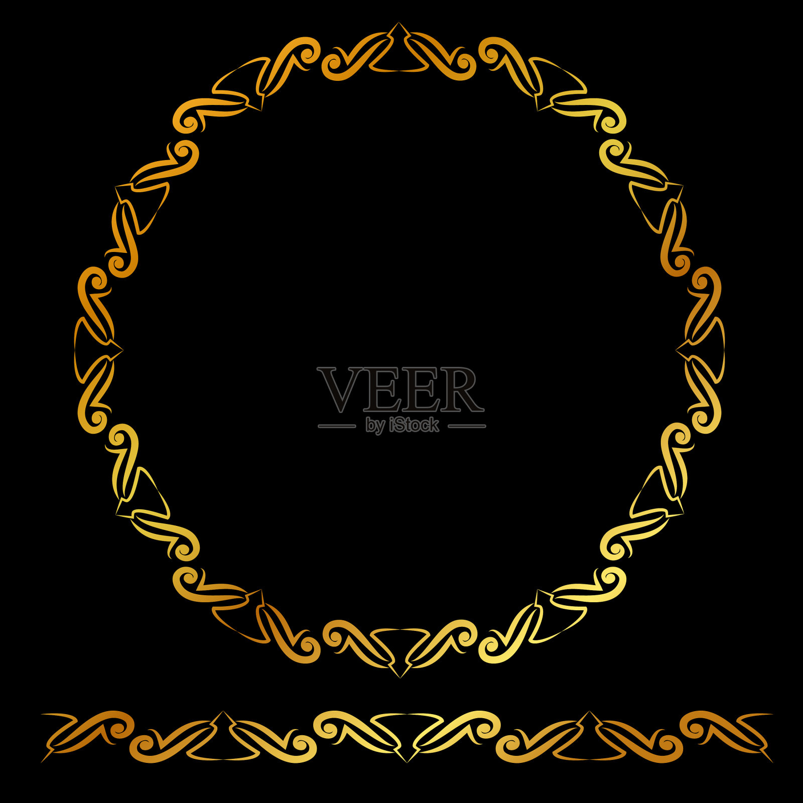 金色的圆形花框架在黑色的背景插画图片素材