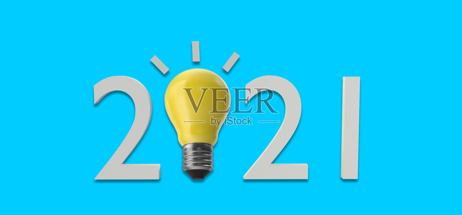 2021年创意与灵感概念，商业解决方案与2021年灯泡概念照片摄影图片