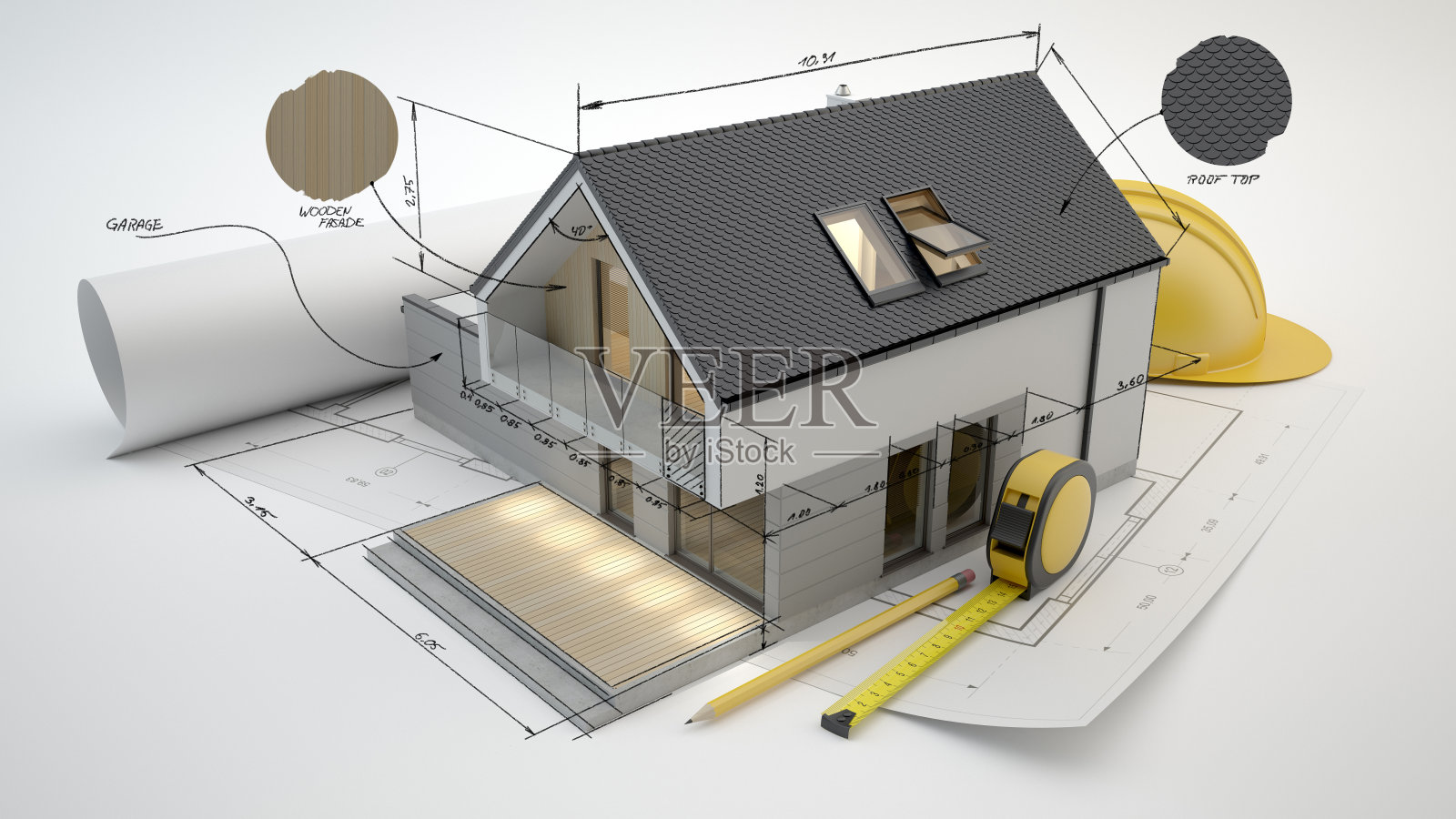 带有平面图的房子的3d模型。体系结构概念照片摄影图片