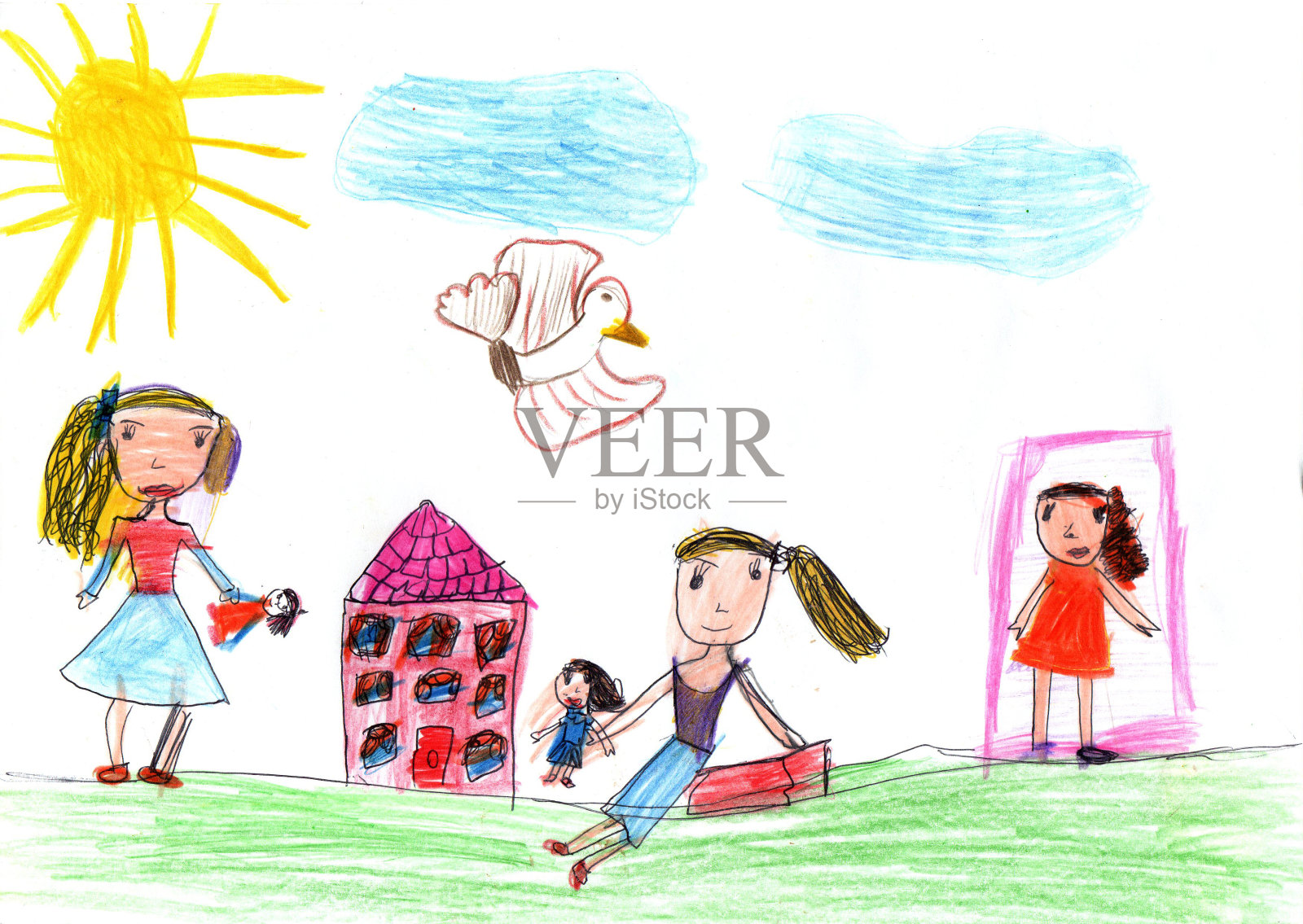 孩子画的一个快乐的孩子在户外散步插画图片素材