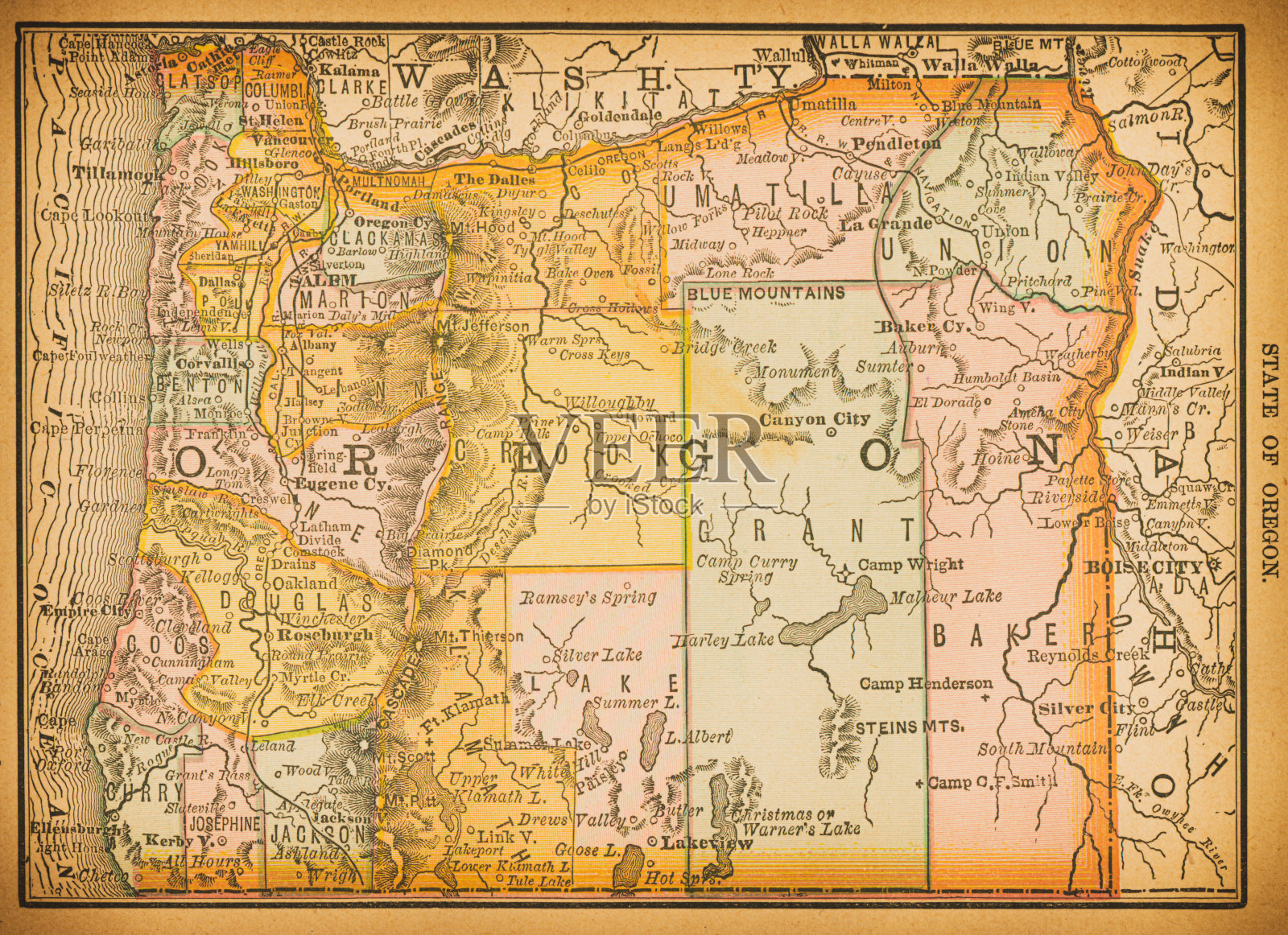 19世纪的俄勒冈地图插画图片素材