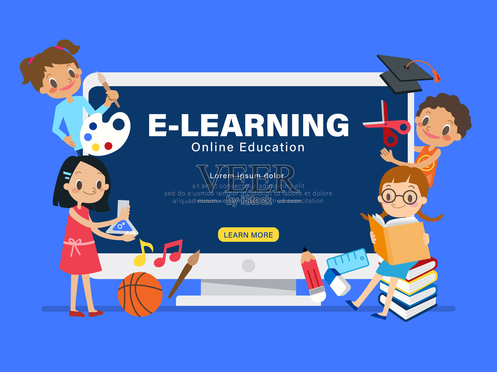 E-learning在线教育概念组插画图片素材