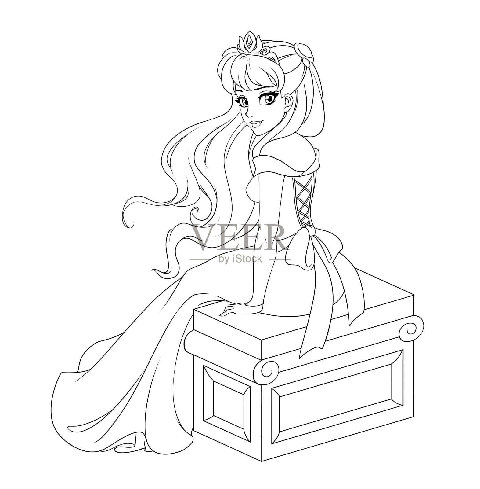 Cartoon beautiful princess sitting on the throne 7098280 Vector Art at ...