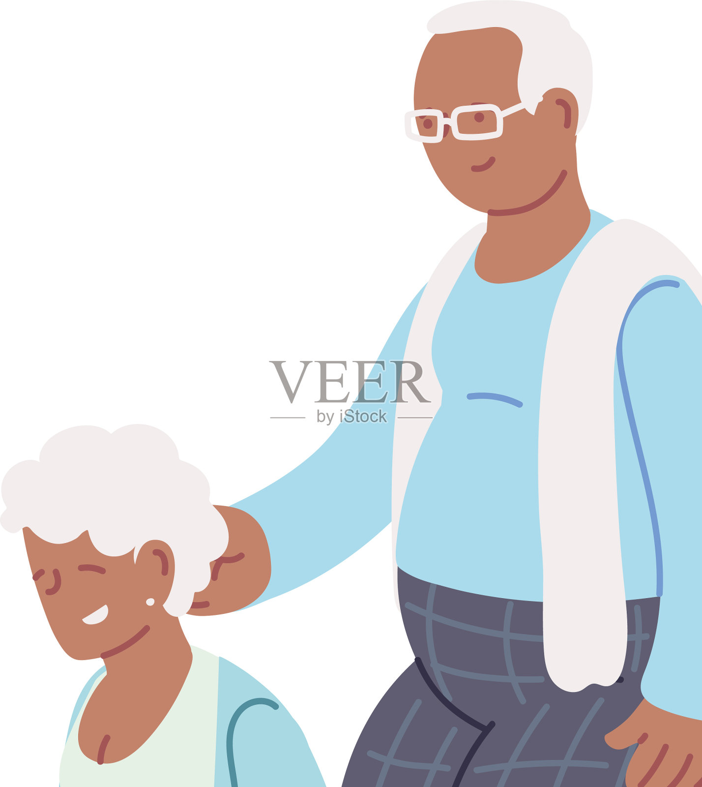 卡通老人祖父母夫妇微笑设计元素图片