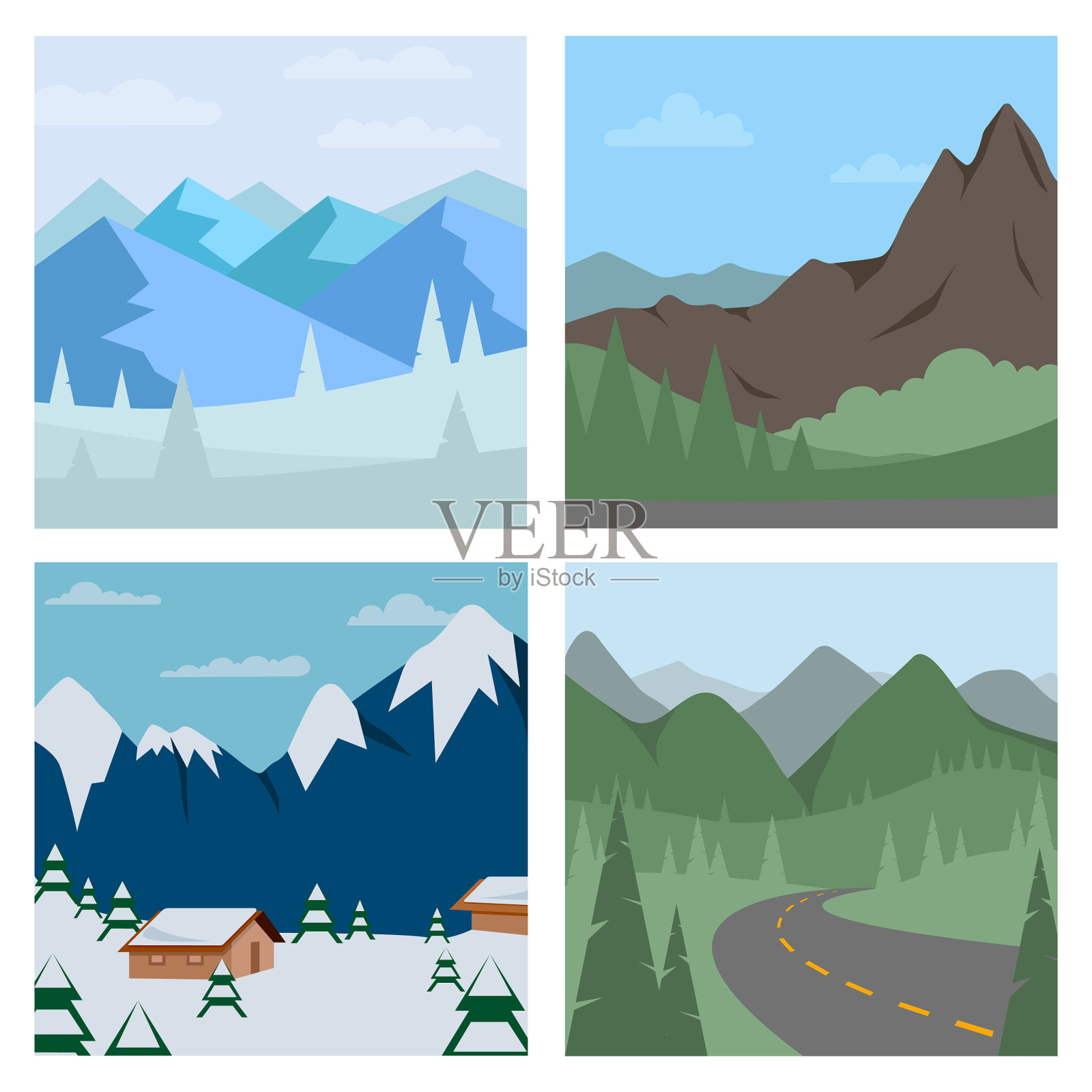 不同的山脉景观设置插画图片素材