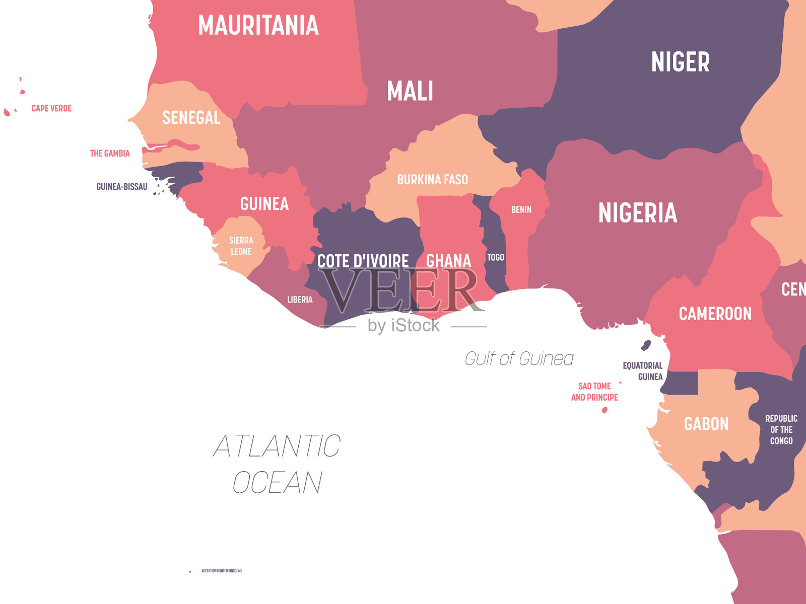 西非地图高度详细的政治地图插画图片素材