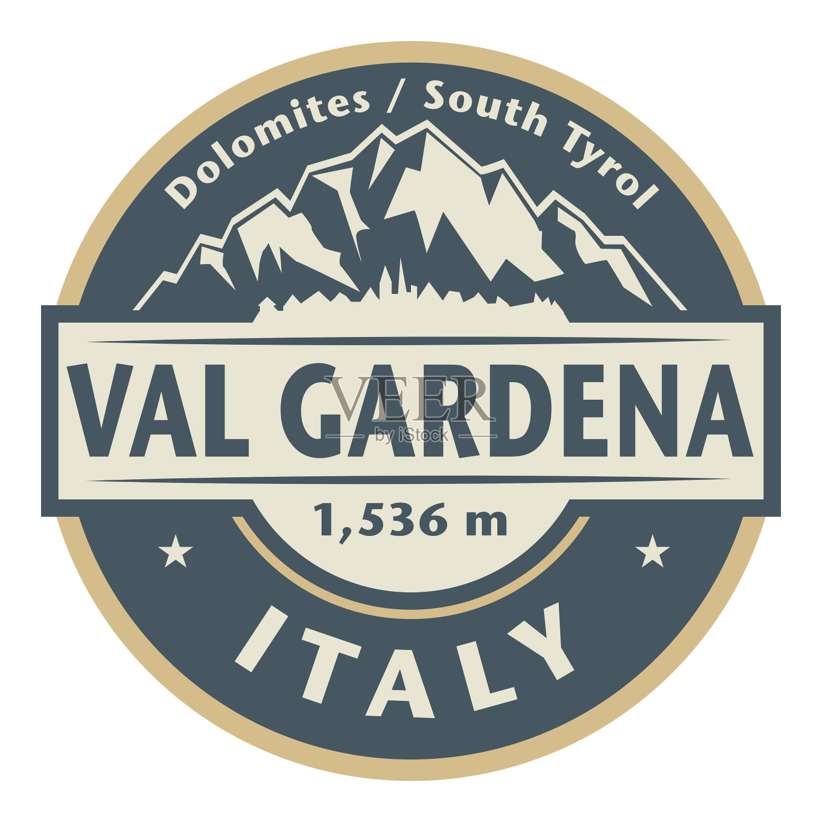 邮票或标签与文字Val Gardena，意大利里面插画图片素材