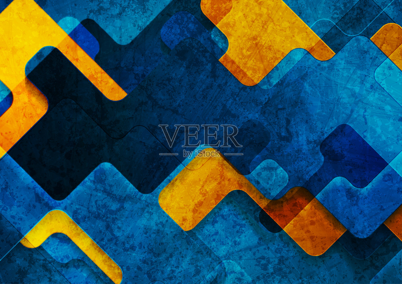 橙色和蓝色光泽的grunge几何形状抽象的背景插画图片素材