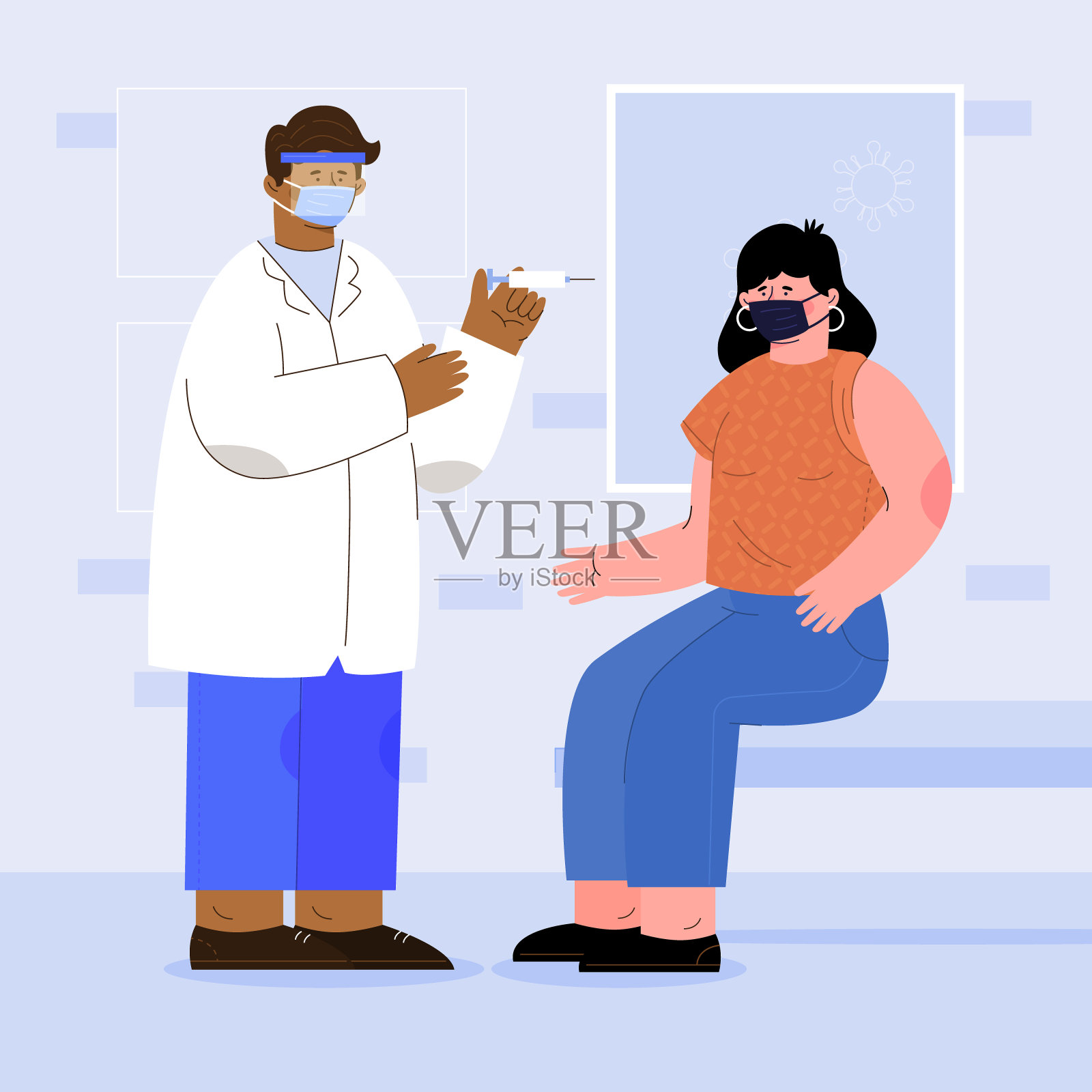 平手画的医生注射疫苗病人病媒插图插画图片素材