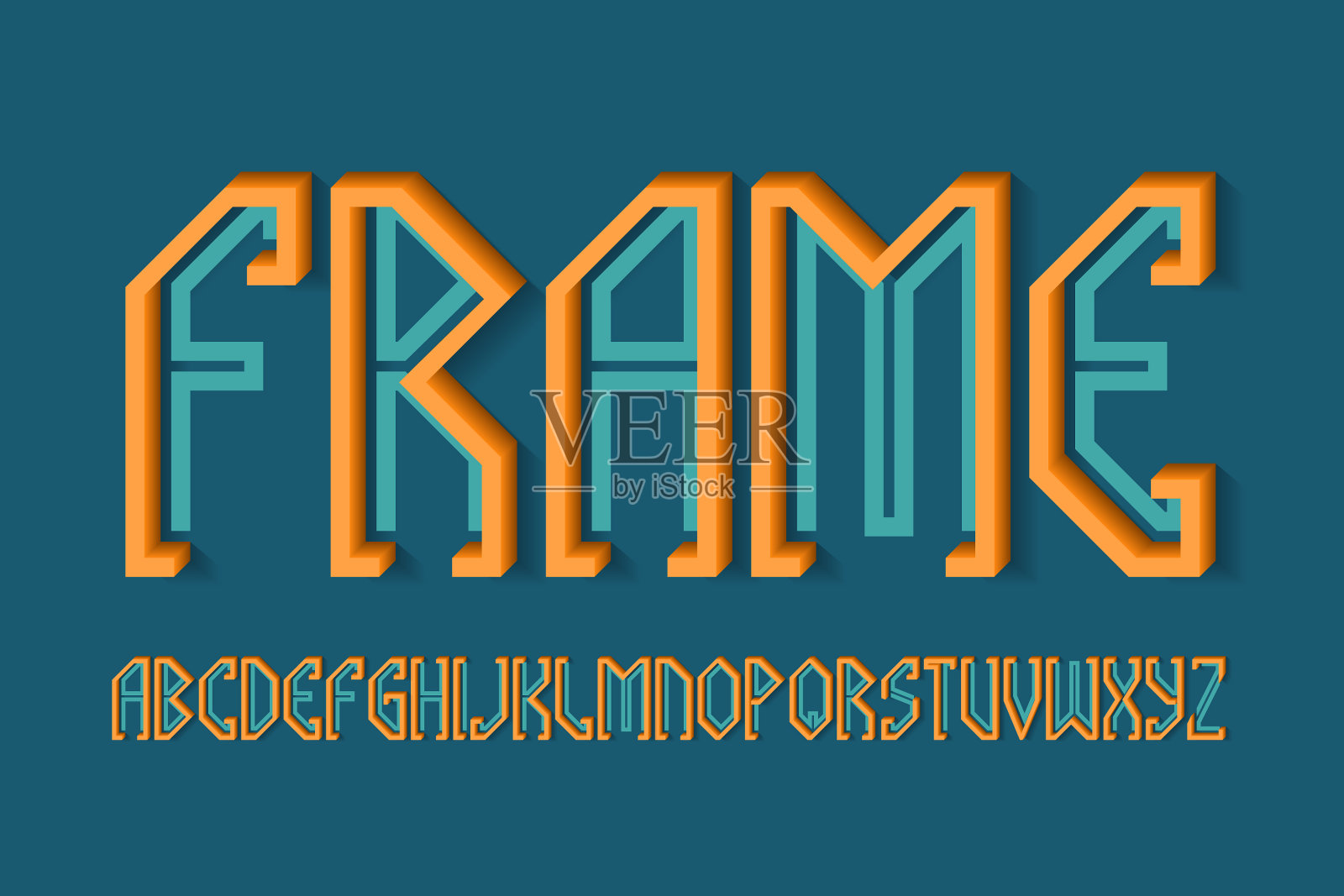 体积框架字母表橙色蓝色字母插画图片素材