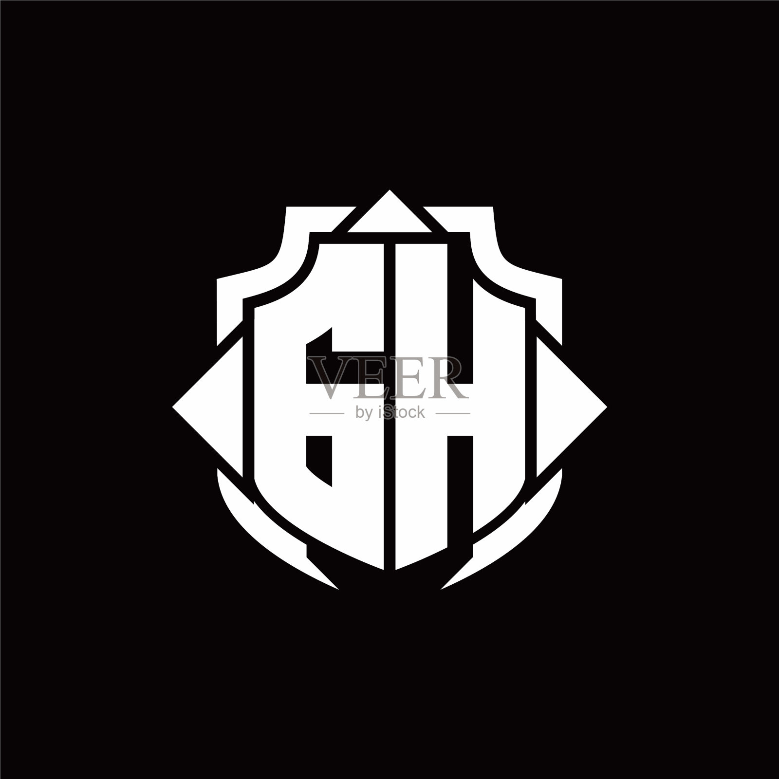 Gh标志与盾牌线和3个箭头的字母组合插画图片素材