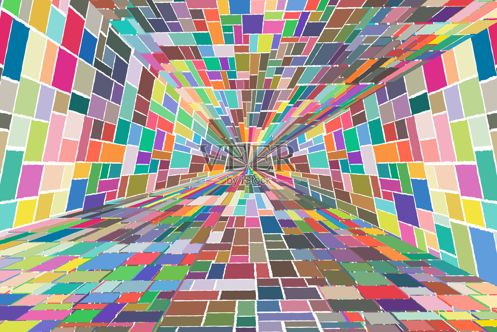 彩色的正方形和矩形形状在一排作为马赛克瓷砖与透视中心。矢量插图。插画图片素材
