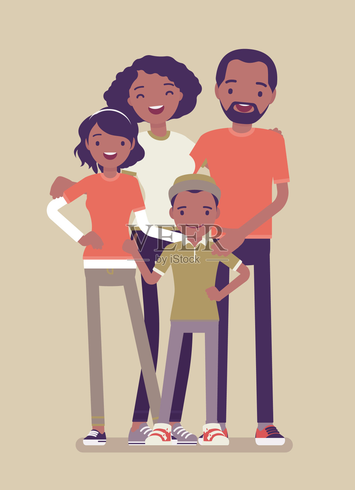快乐的黑人家庭四全家福插画图片素材
