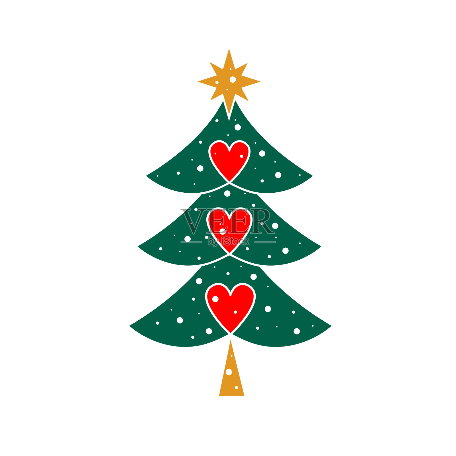 有三颗心的圣诞树。美丽的圣诞树，伟大的设计为任何目的。插画图片素材