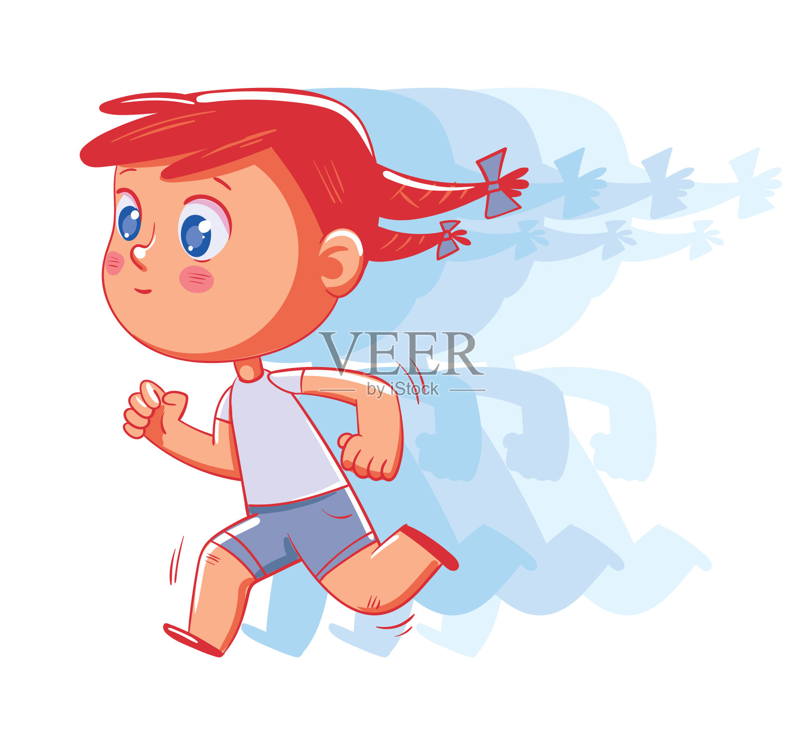 小女孩跑得很快。有趣的卡通人物插画图片素材