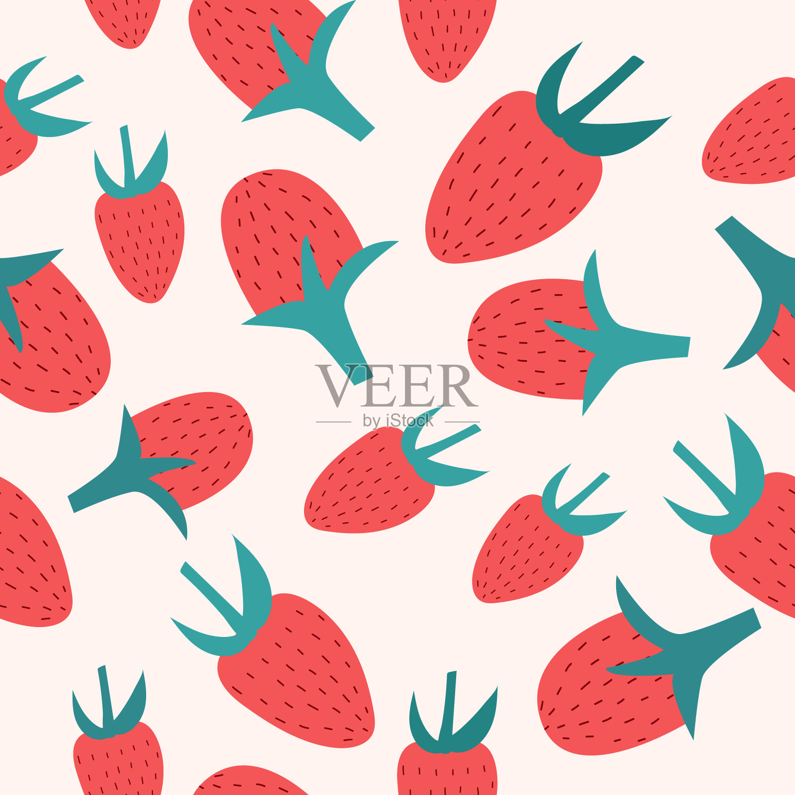 无缝背景红草莓。手绘向量插画图片素材