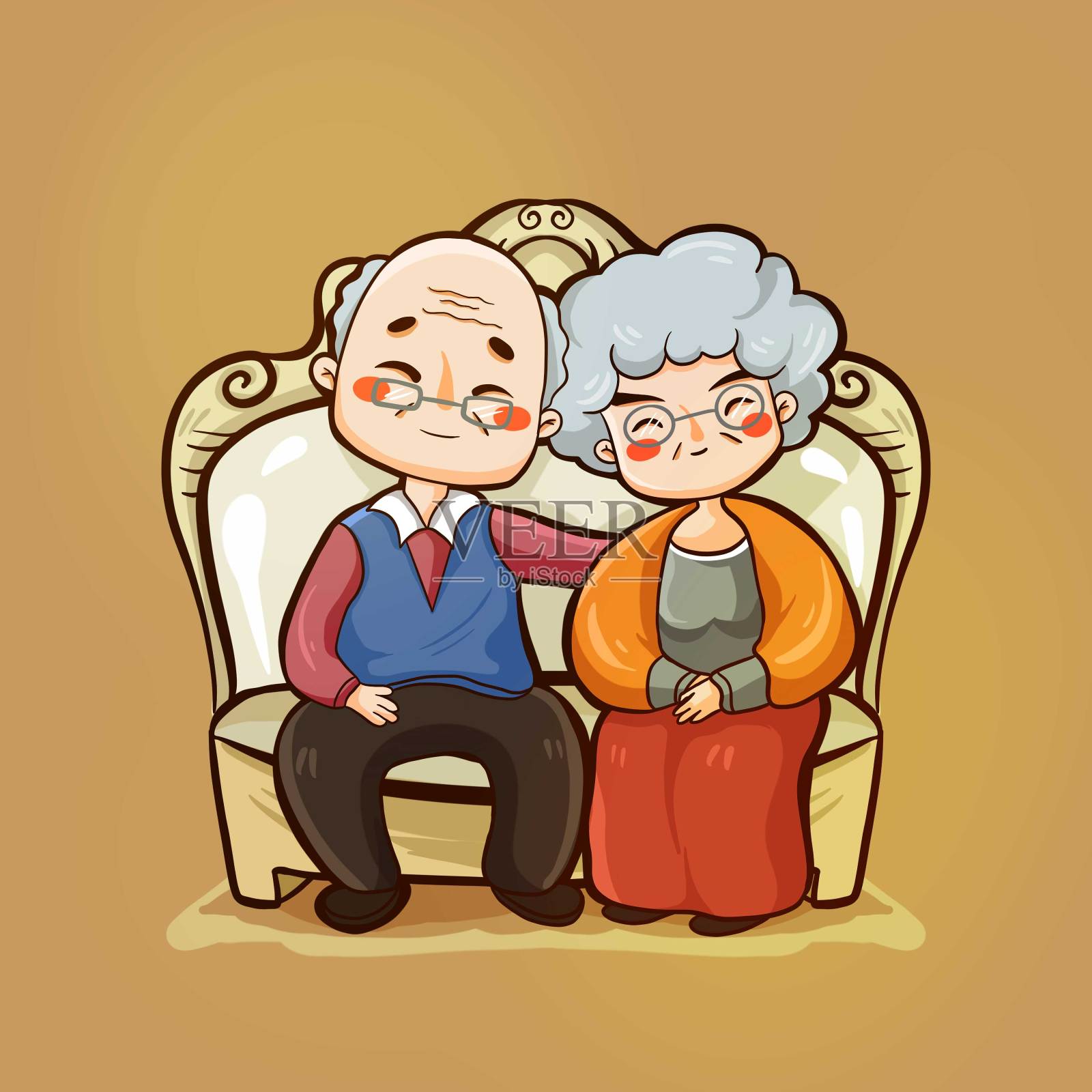 原创重阳节幸福的老年夫妇插画图片素材