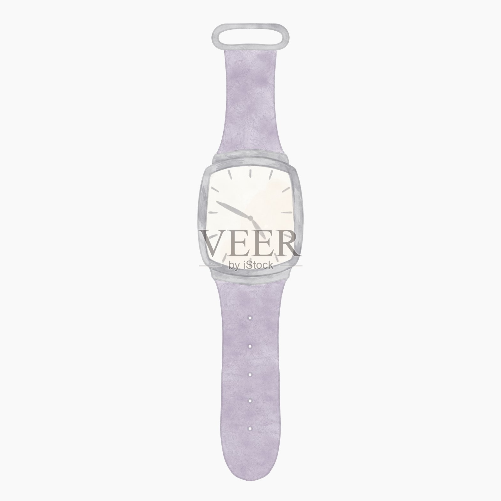 腕表，工作配件在淡紫色和灰色插图数字水彩设计元素图片