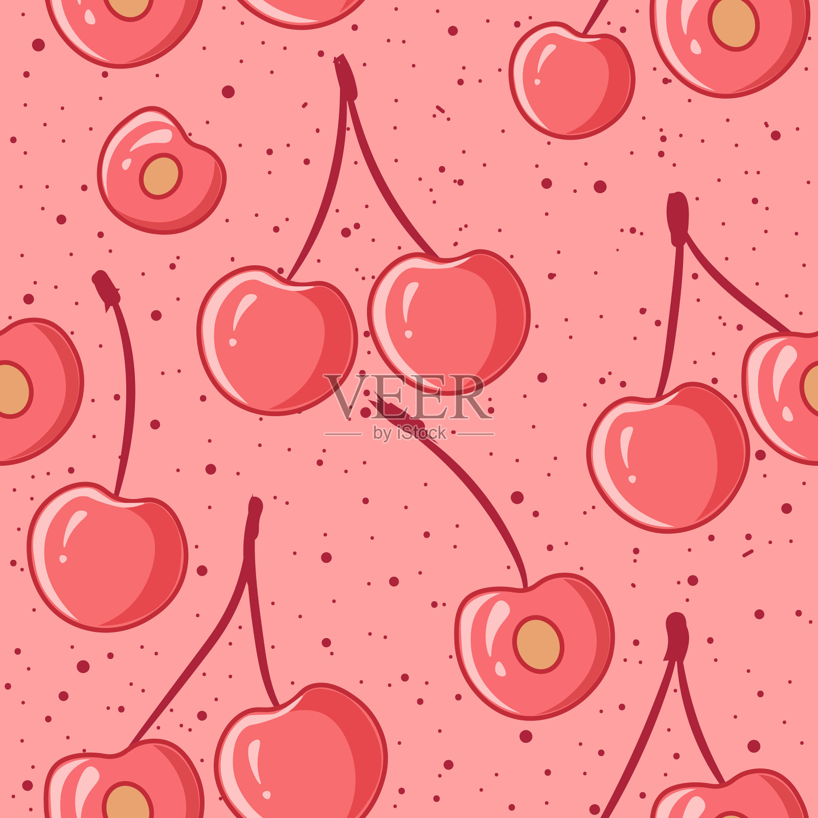樱桃和一半的水果在无缝模式插画图片素材