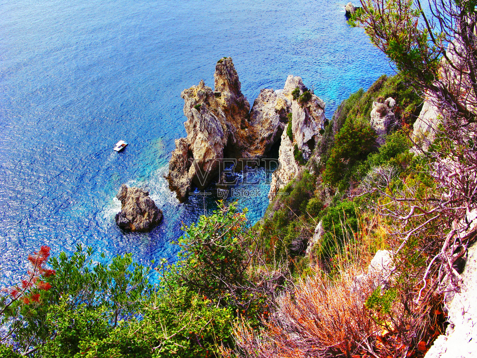 蓝色的海水纹理海岸在爱奥尼亚海景观在科孚岛夏季背景照片摄影图片