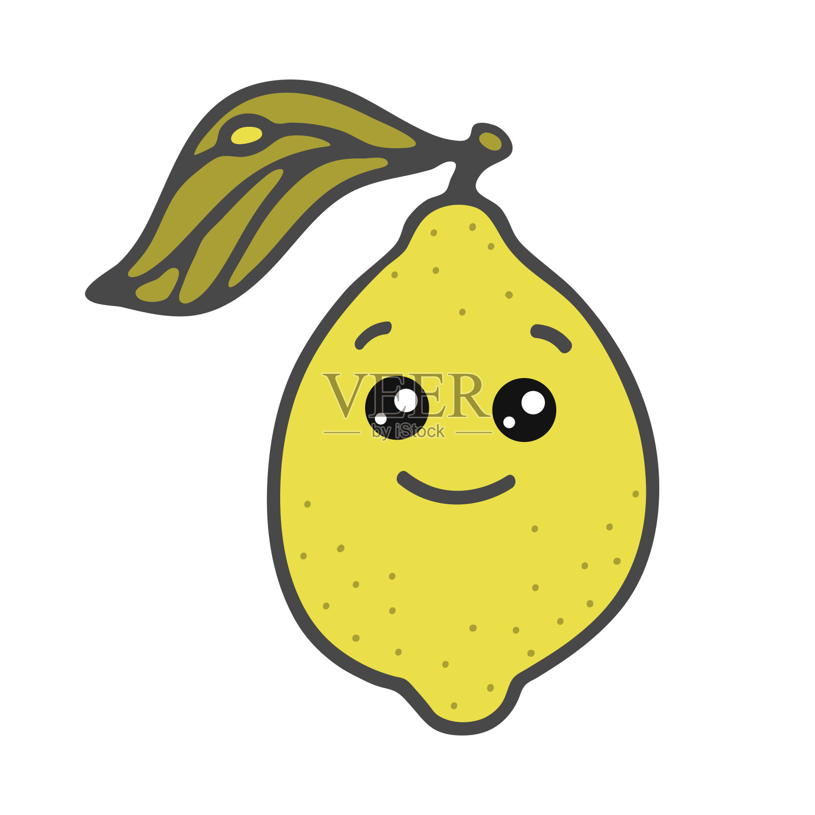 卡哇伊柠檬与微笑的脸矢量插图可爱快乐的热带水果特性