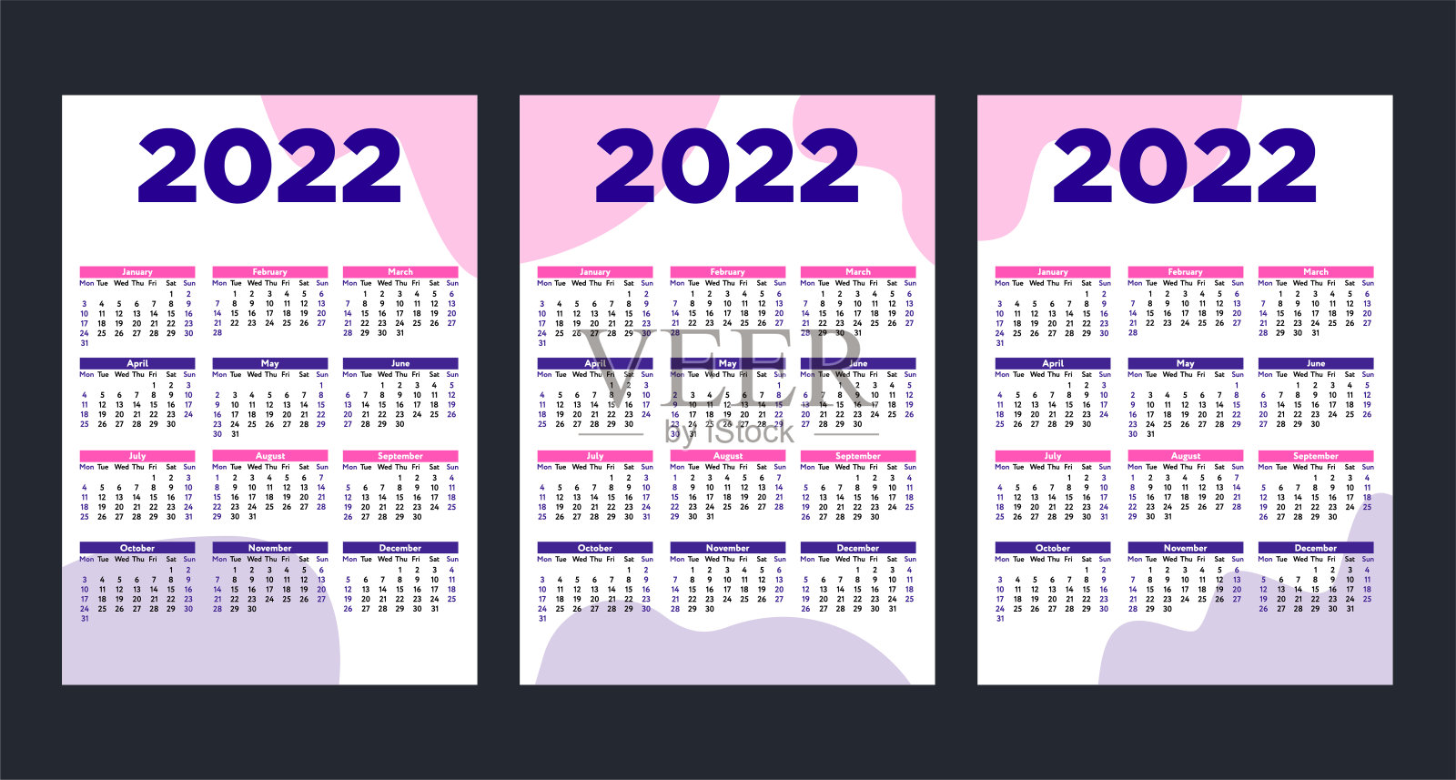 2022年日历模板矢量插图平面设计设计模板素材