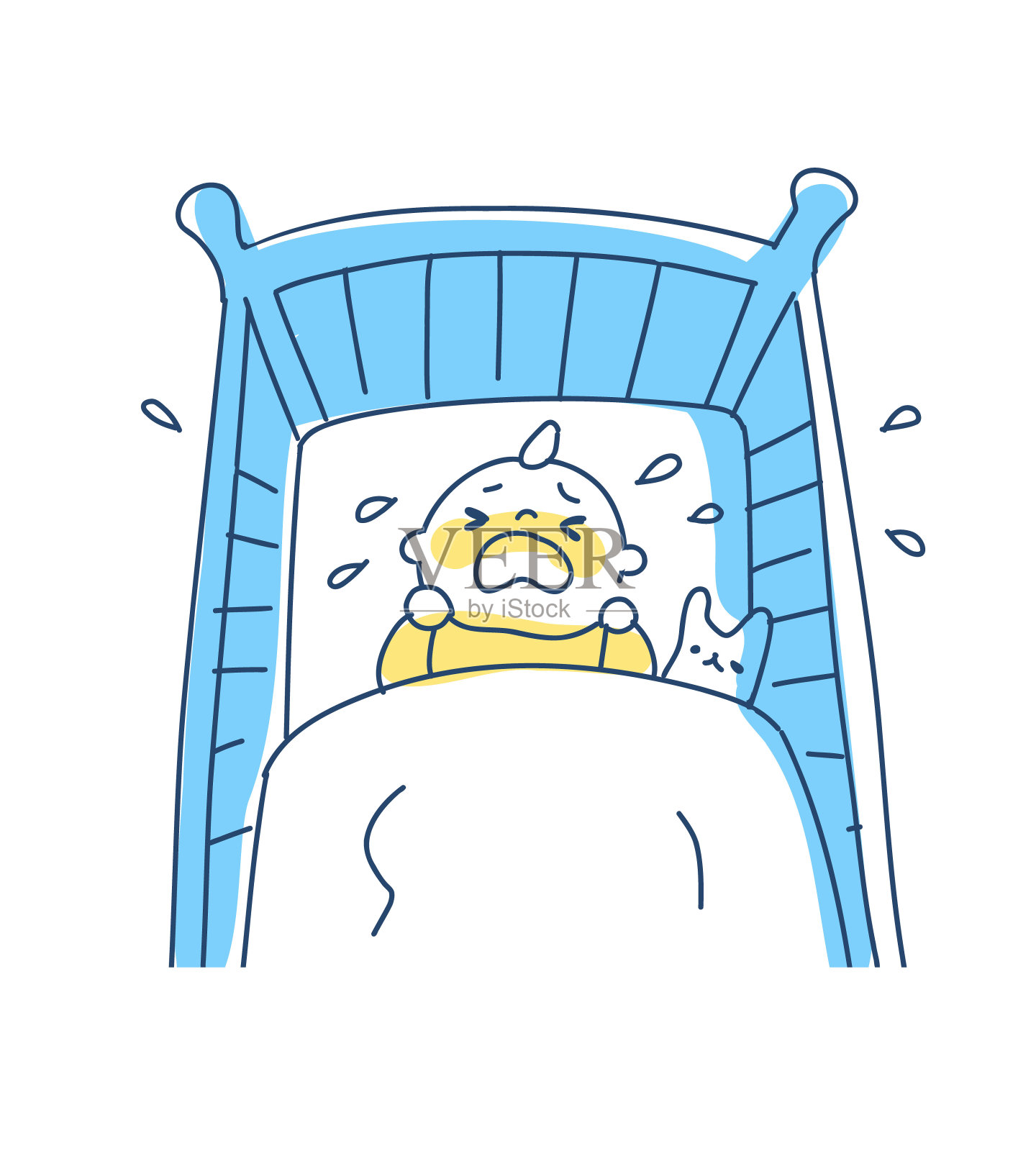 婴儿在婴儿床里哭插画图片素材