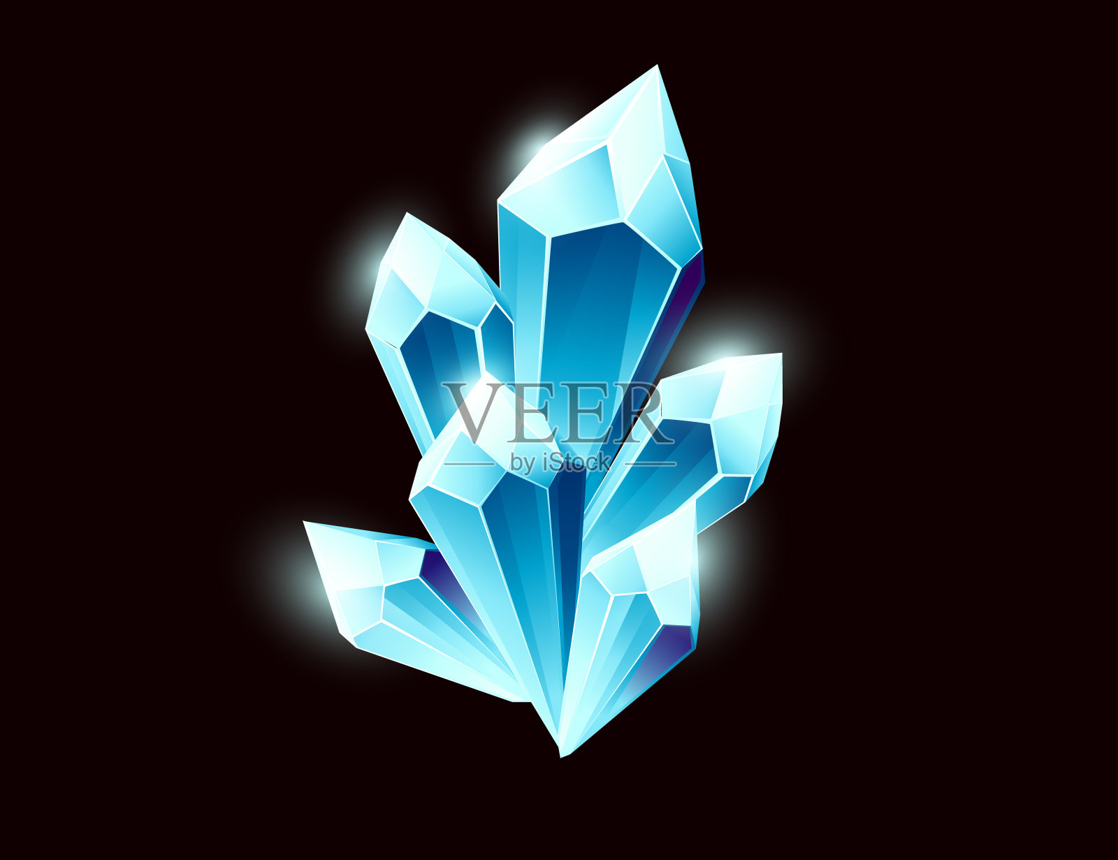 蓝色大亮矿石平面矢量插图孤立在棕色背景卡通风格的游戏设计项目插画图片素材